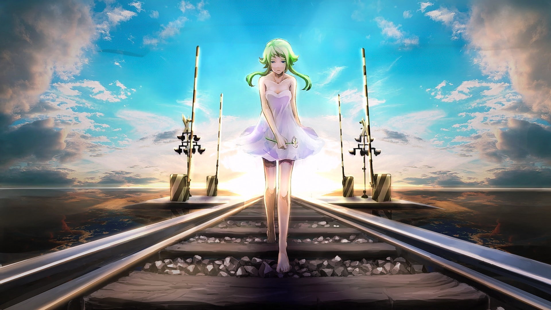 Megpoid Gumi, anime, anime girls, 1080P, Vocaloid, railway, HD Wallpaper