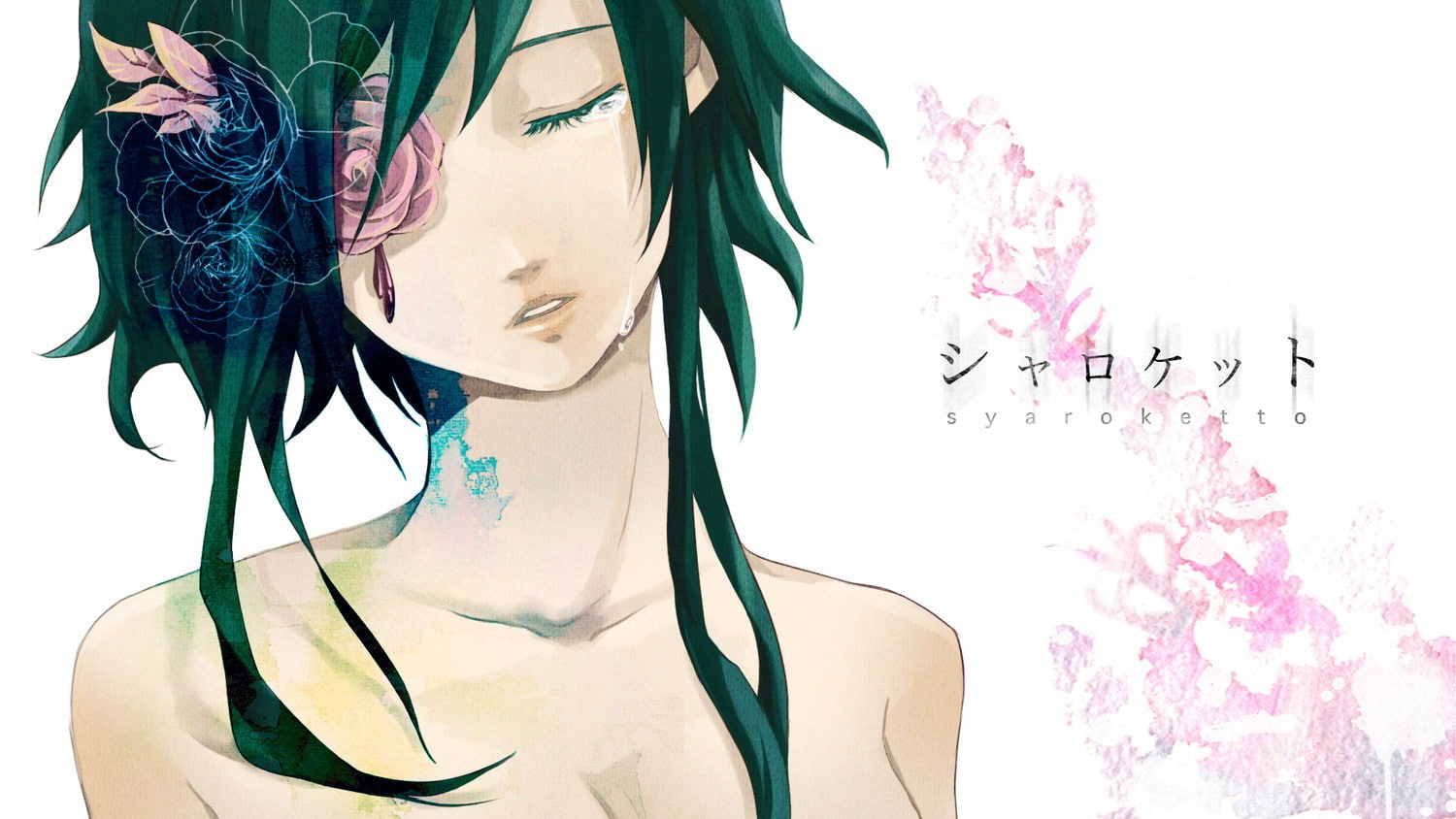 flower, 720P, women, indoors, headshot, closed eyes, rose, Vocaloid, Megpoid Gumi, plant, young adult, digital composite, anime girls, one person, hairstyle, HD Wallpaper