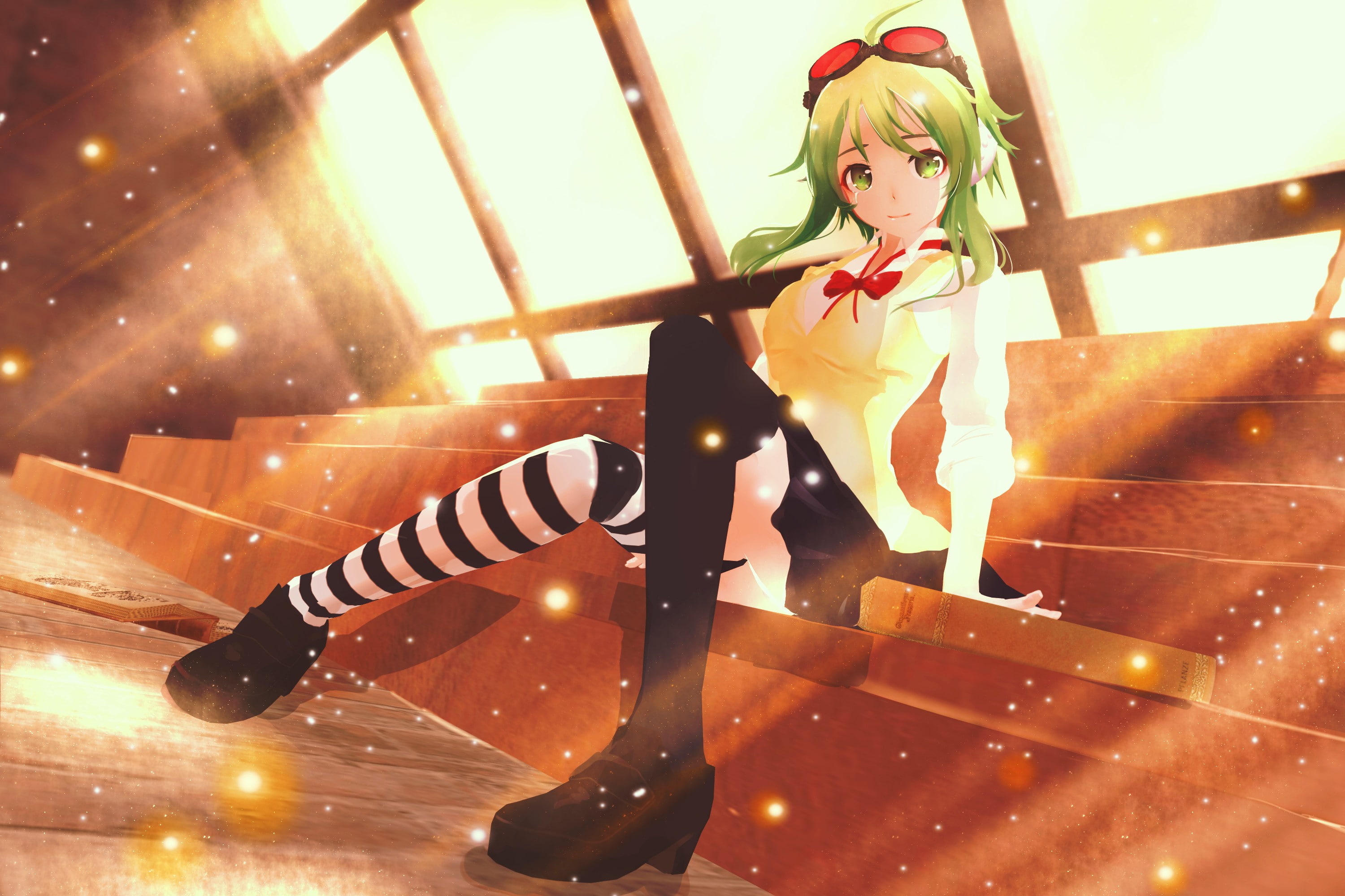 illuminated, thigh-highs, nature, shoe, low angle view, young adult, window, indoors, 2K, Vocaloid, one person, front view, full length, women, clothing, HD Wallpaper