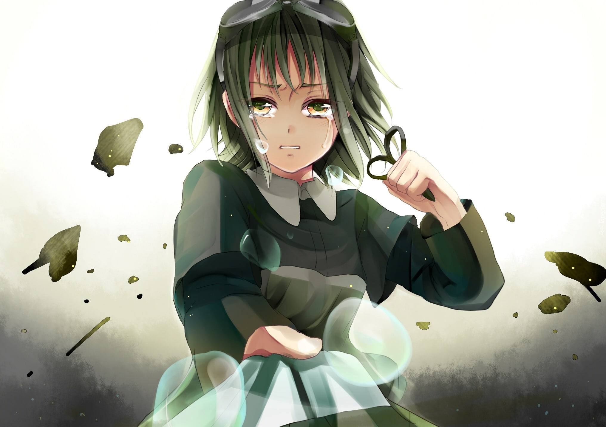 dark hair, anime girls, Vocaloid, yellow eyes, 1080P, Megpoid Gumi, tears, HD Wallpaper