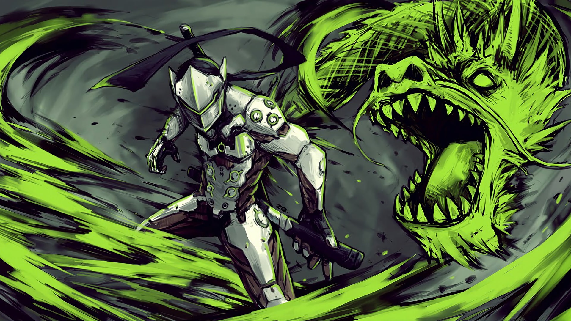 video games, dragon, Genji (Overwatch), 1080P, Overwatch, HD Wallpaper