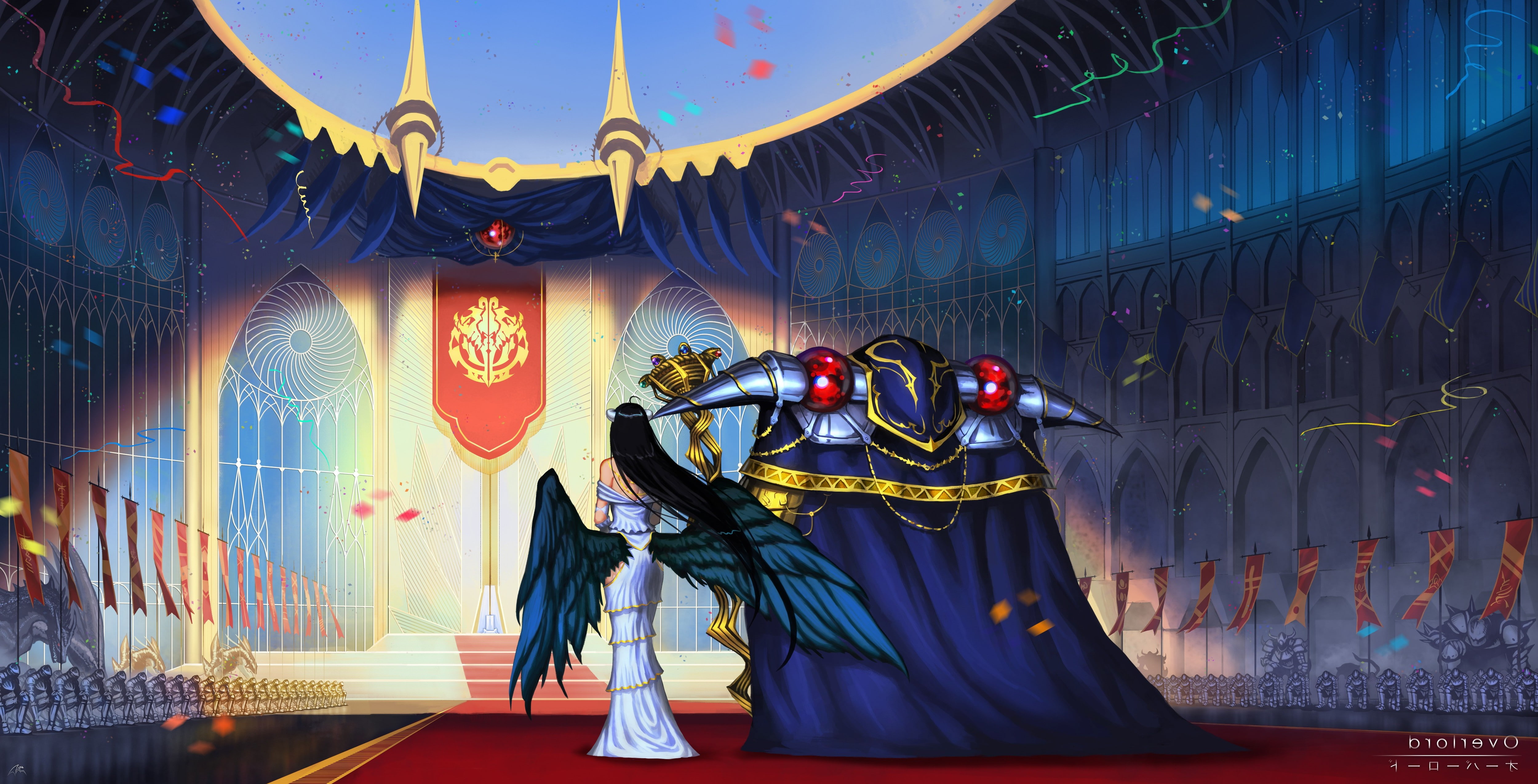 representation, religion, traditional clothing, place of worship, belief, adult, people, architecture, anime anime girls overlord anime wings albedo overlord ainz ooal gown, HD Wallpaper
