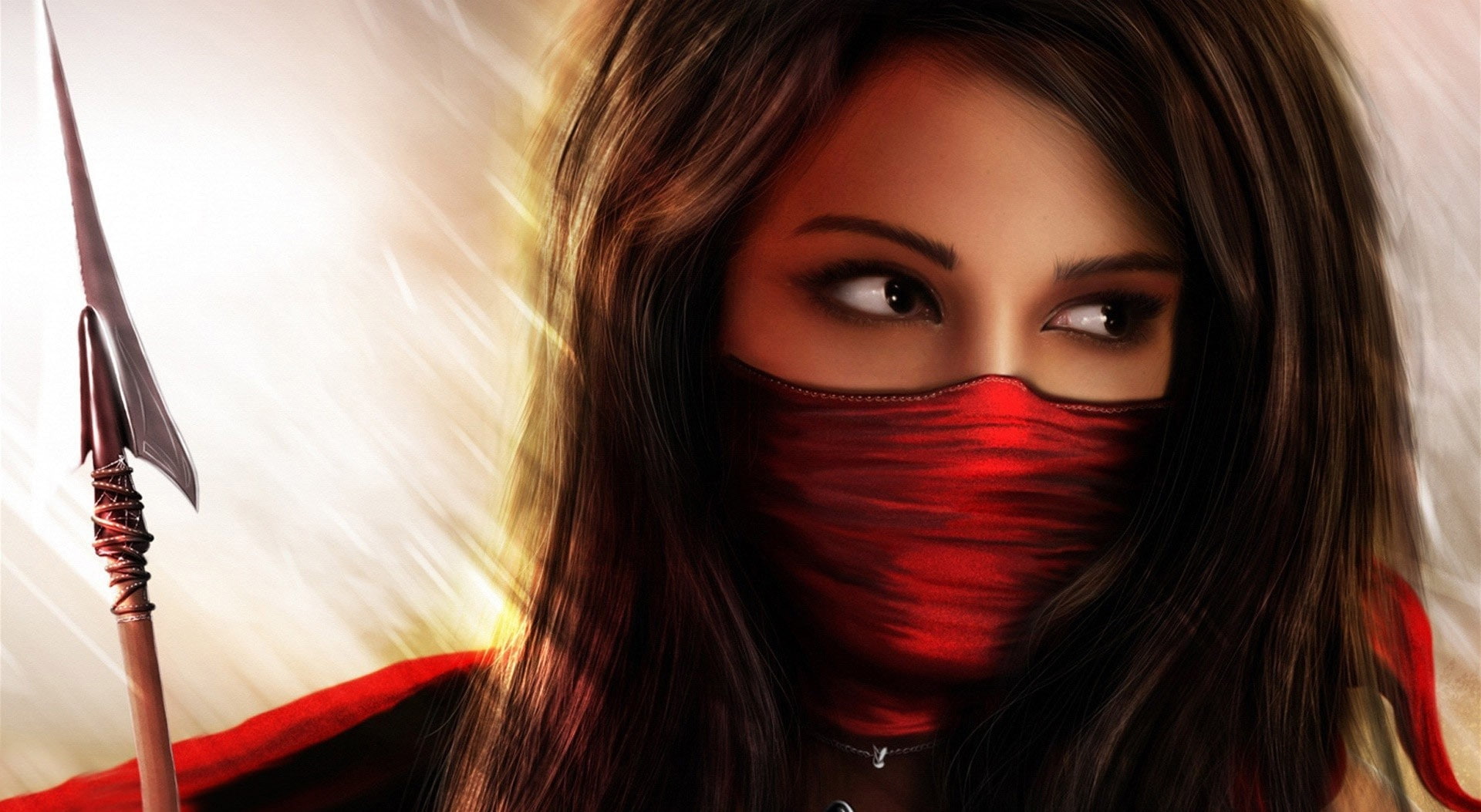 Ninja, beauty, women, young women, hairstyle, fantasy girl, s, portrait, 1080P, beautiful woman, fashion, looking at camera, hair, Artwork, make-up, obscured face, HD Wallpaper