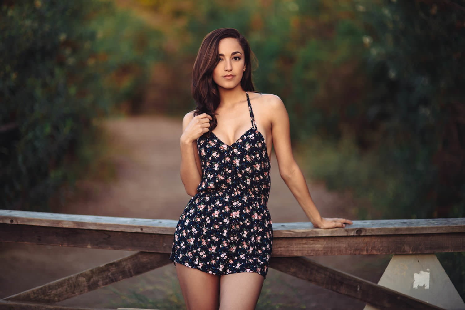 Ashlee Ariaz , teenager, portrait, dress, railing, women outdoors, rompers, black, young adult, focus on foreground, red, standing, outdoors, leisure activity, HD Wallpaper