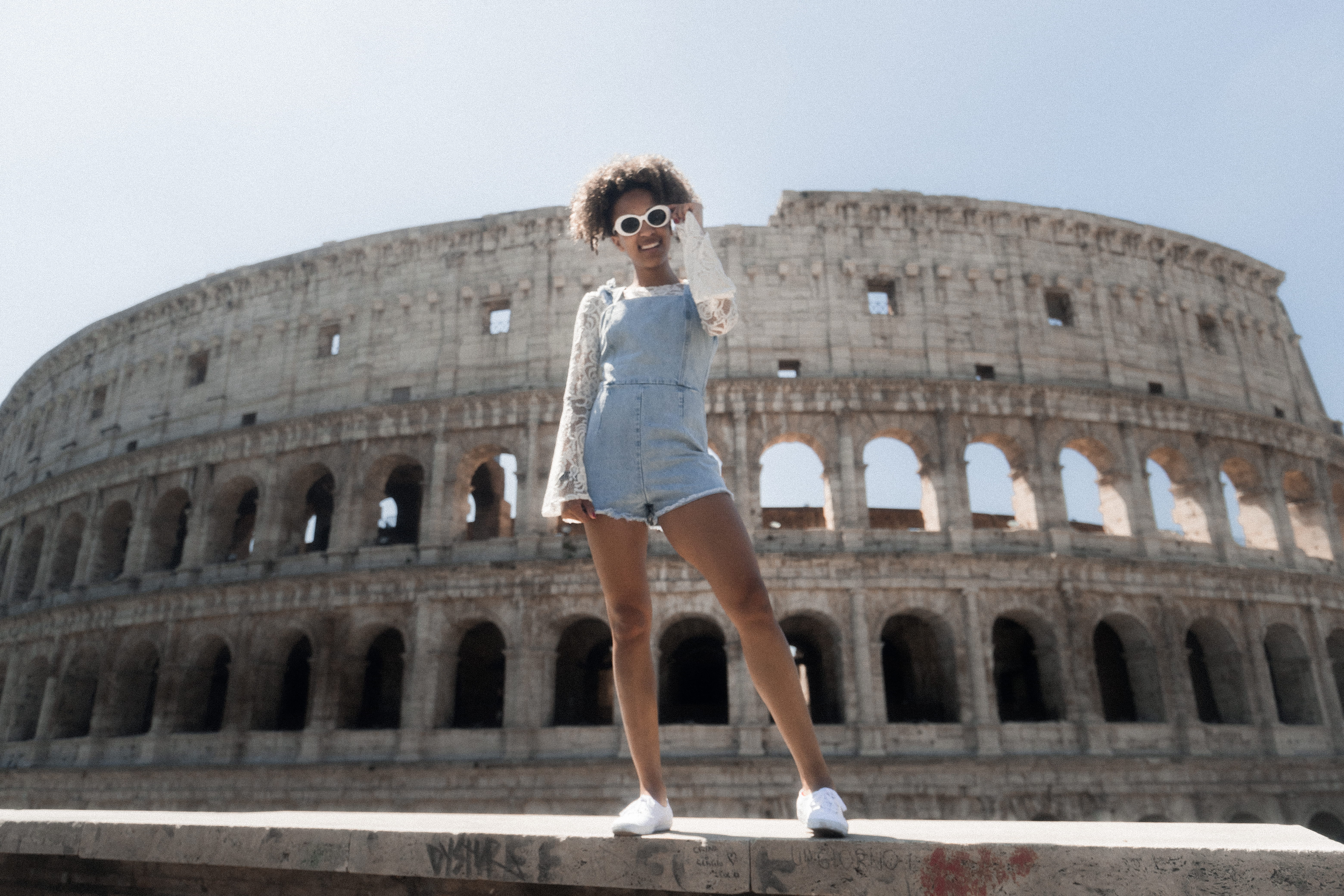 beautiful woman, travel, women, goal, sunny, black girl, ancient rome, coloseeum, blue, romper, full length, coliseum, tourism, summer, 5K, woman, casual clothing, HD Wallpaper