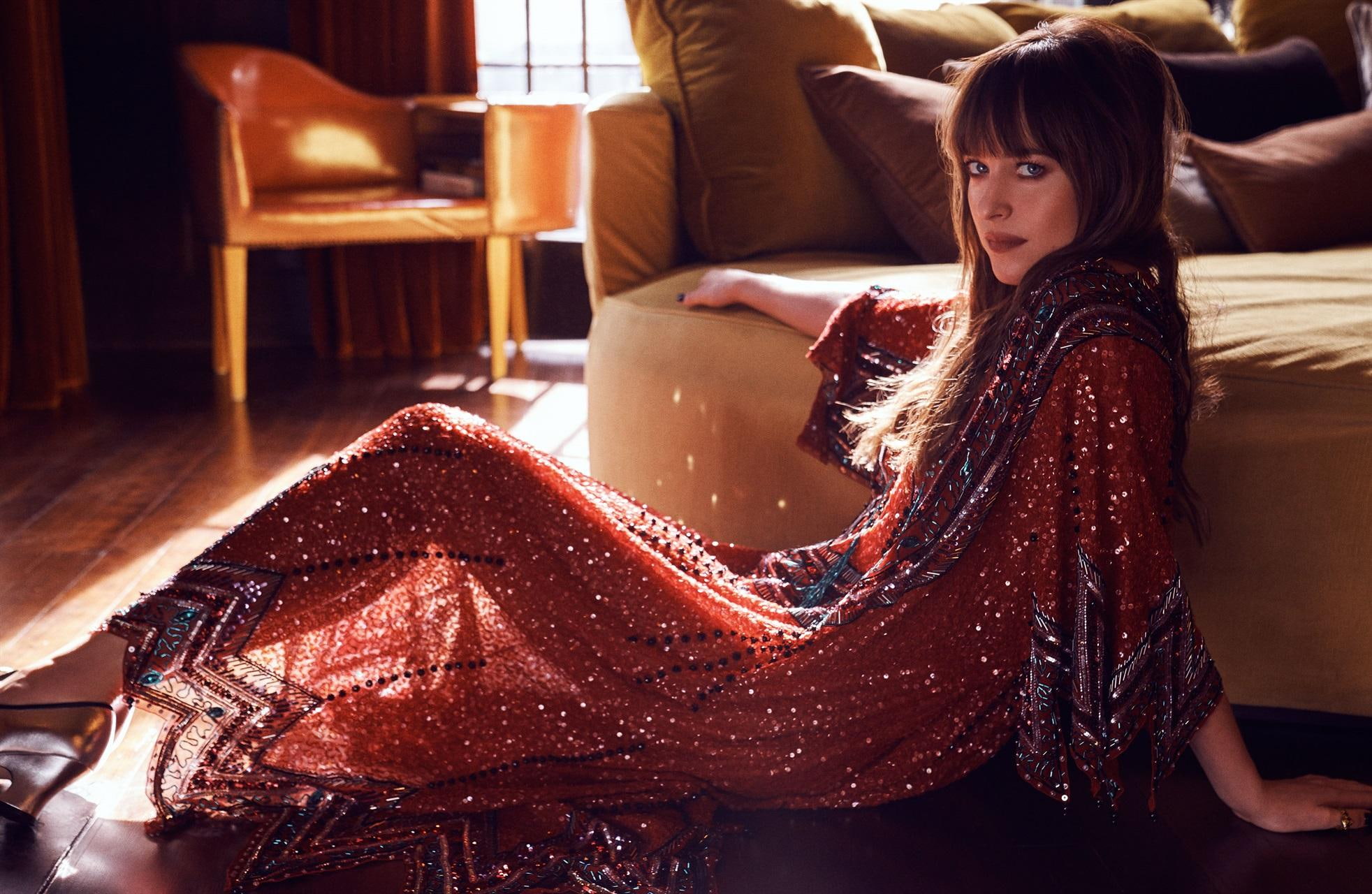 Dress, Face, 1080P, Blue Eyes, Dakota Johnson, Brown, Actress, Brunette, Actresses, American, HD Wallpaper