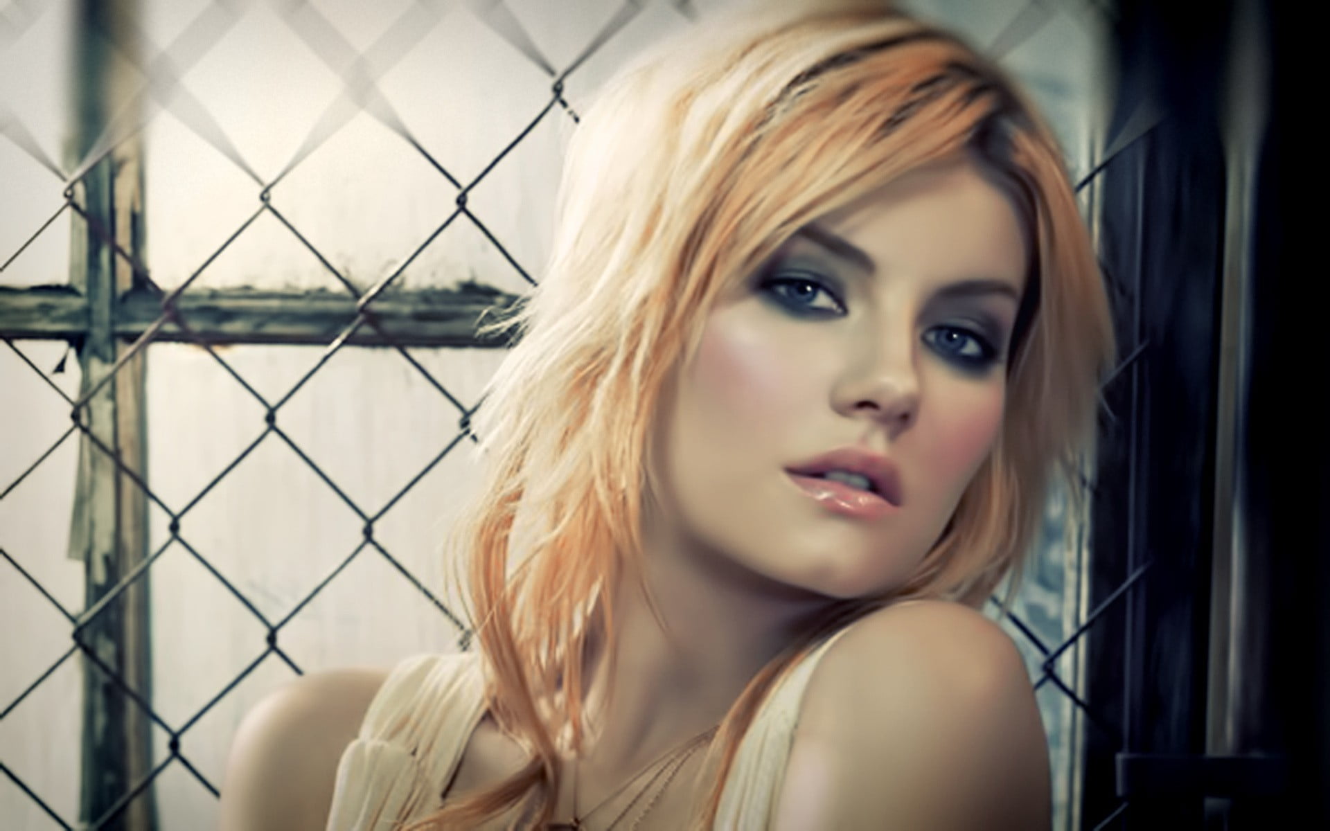 women, face, blonde, young women, portrait, fence, looking at camera, Elisha Cuthbert, looking, makeup, fashion, actress, hairstyle, one person, blond hair, HD Wallpaper