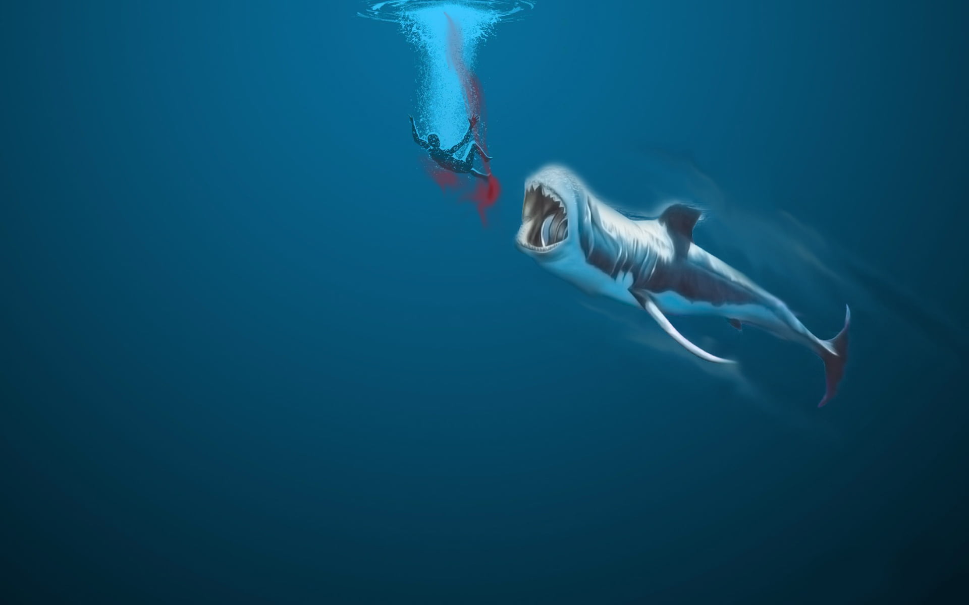 teeth, snorkeling, lifestyles, sport, bubbles, fish, adult, painting, sea life, mood, animal wildlife, action, people, sea, animal, the situation, gray, HD Wallpaper