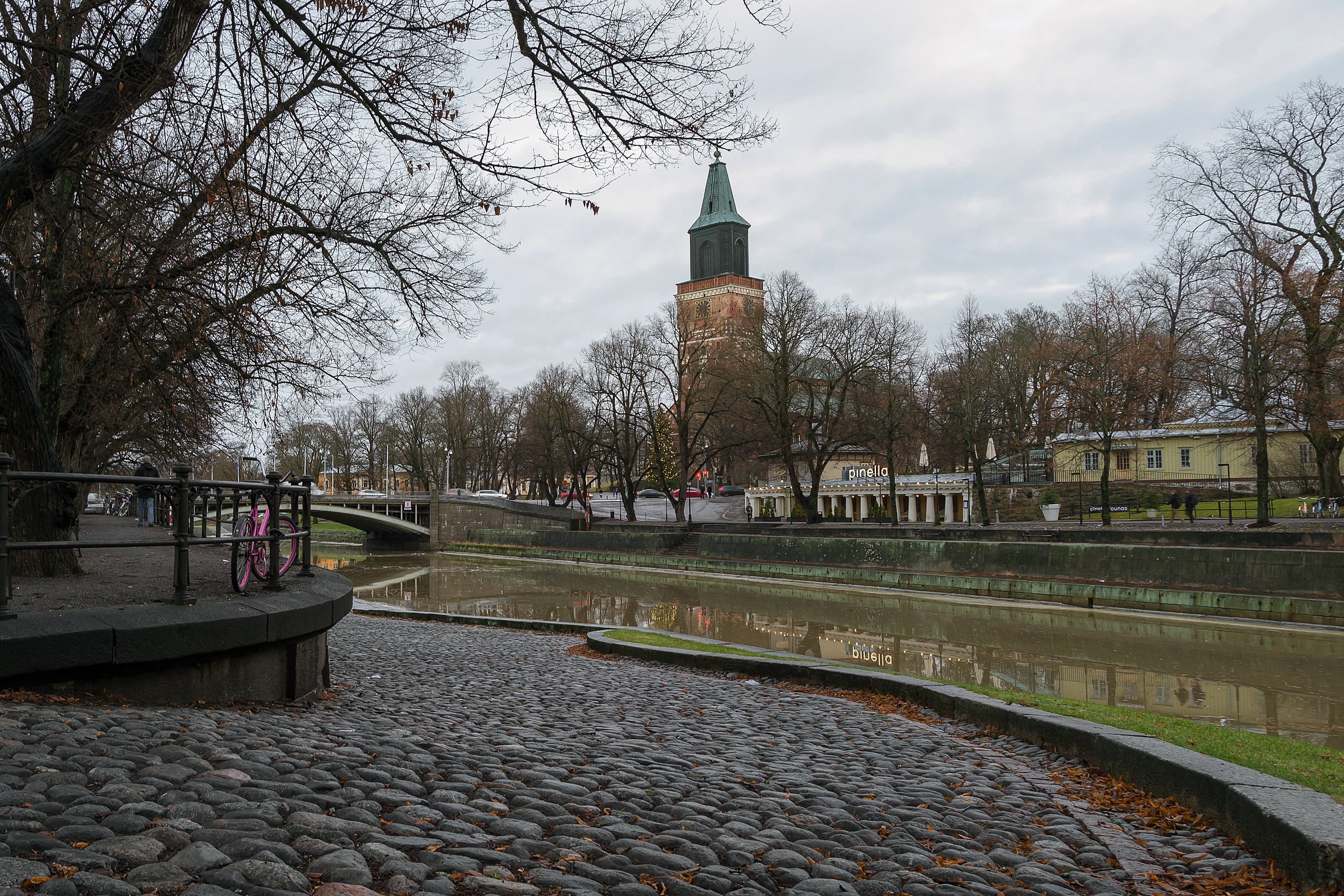 church, cloud - sky, day, transportation, bare tree, sky, 4K, canal, cathedral, city, change, åbo, railing, building exterior, six, no people, tree, christmas, HD Wallpaper