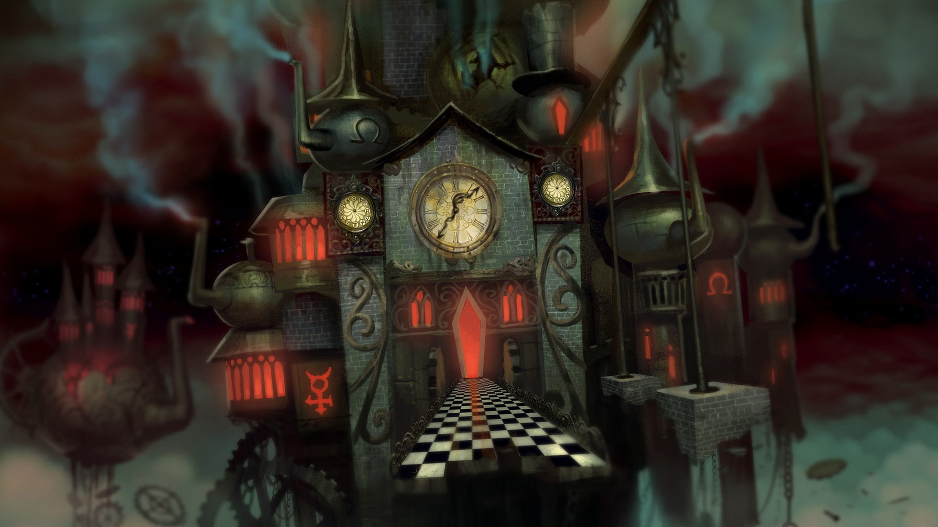 Alice in Wonderland, sale, retail display, American McGees Alice, focus on foreground, store, close-up, illuminated, Alice, still life, clock, for sale, HD Wallpaper