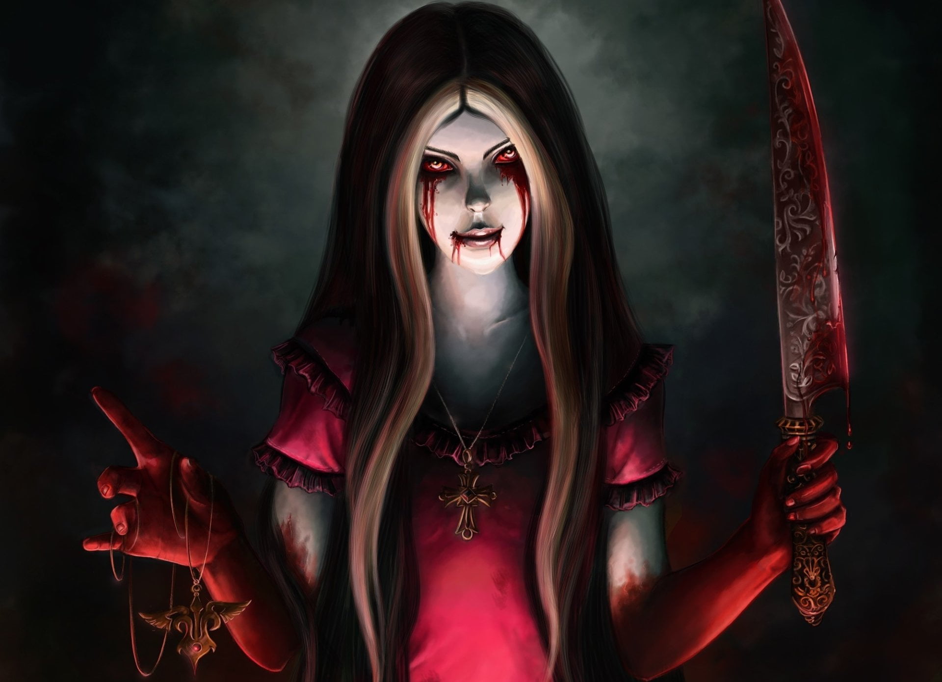 red, young adult, women, studio shot, adult, human body part, woman, mystery, fear, hairstyle, eyes, demon - fictional character, Alice: Madness Returns, HD Wallpaper