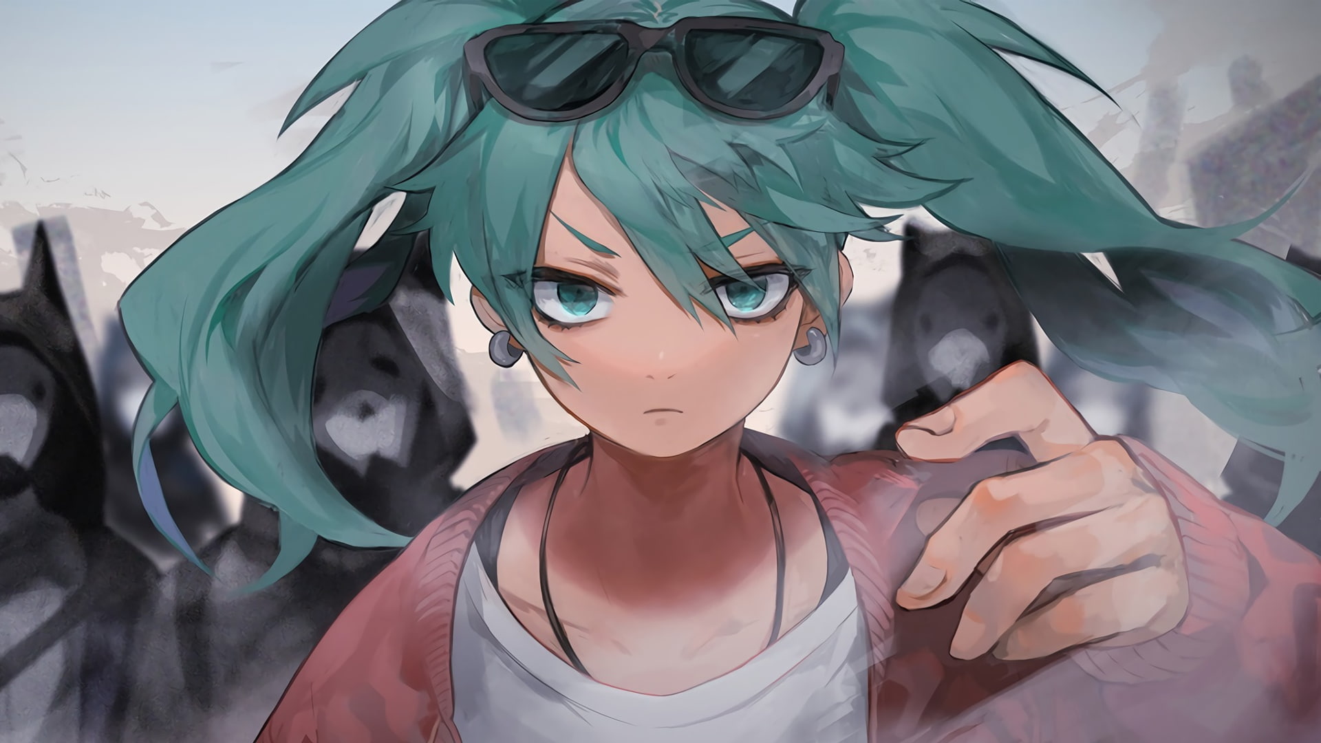 Hatsune Miku, manga, 1080P, anime girls, anime, Vocaloid, turquoise hair, minimalism, HD Wallpaper