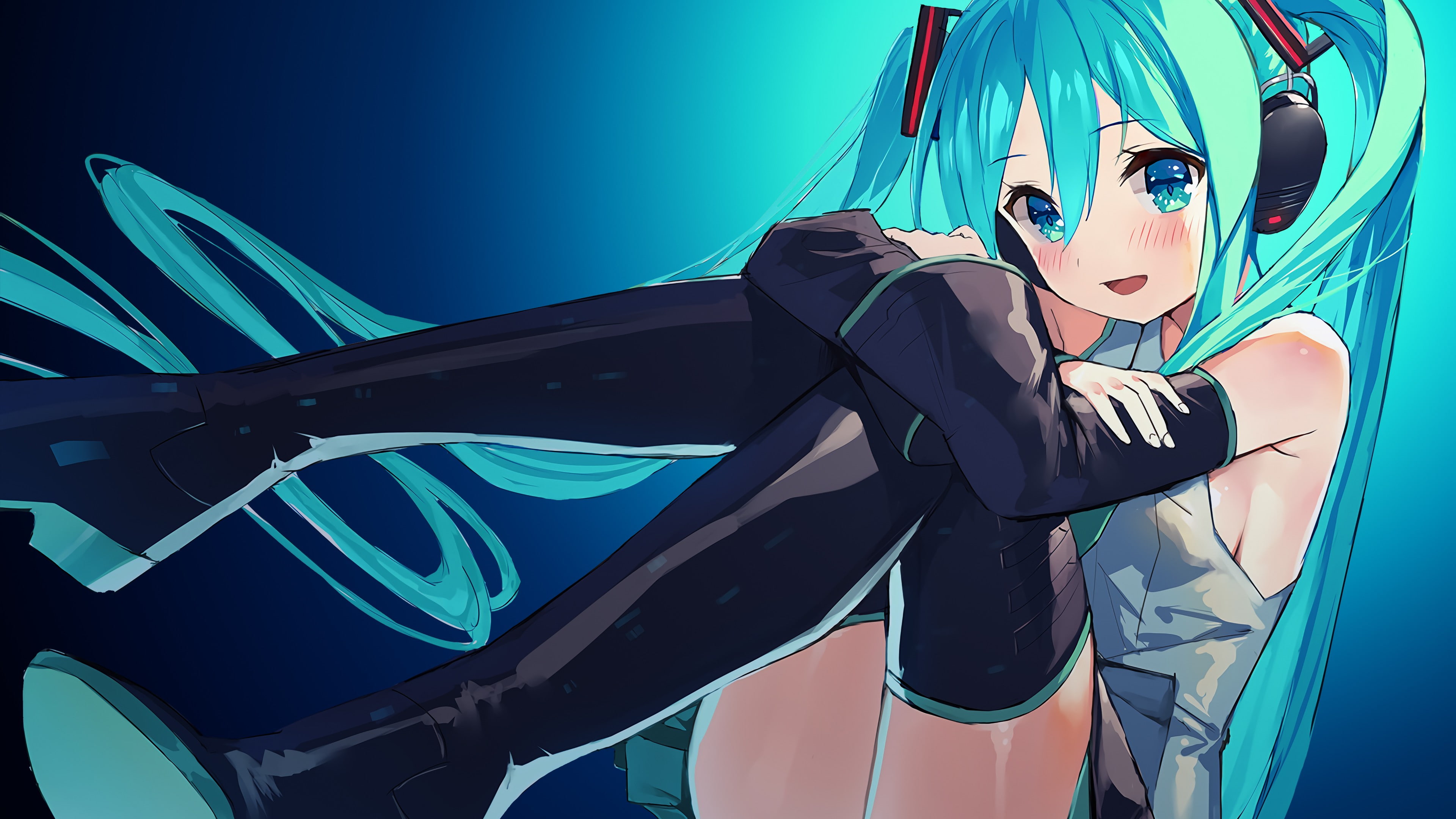 hair, 4K, looking at camera, beautiful woman, lifestyles, fashion, anime, fashion model, blue, colored background, young adult, anime girls, blue background, HD Wallpaper