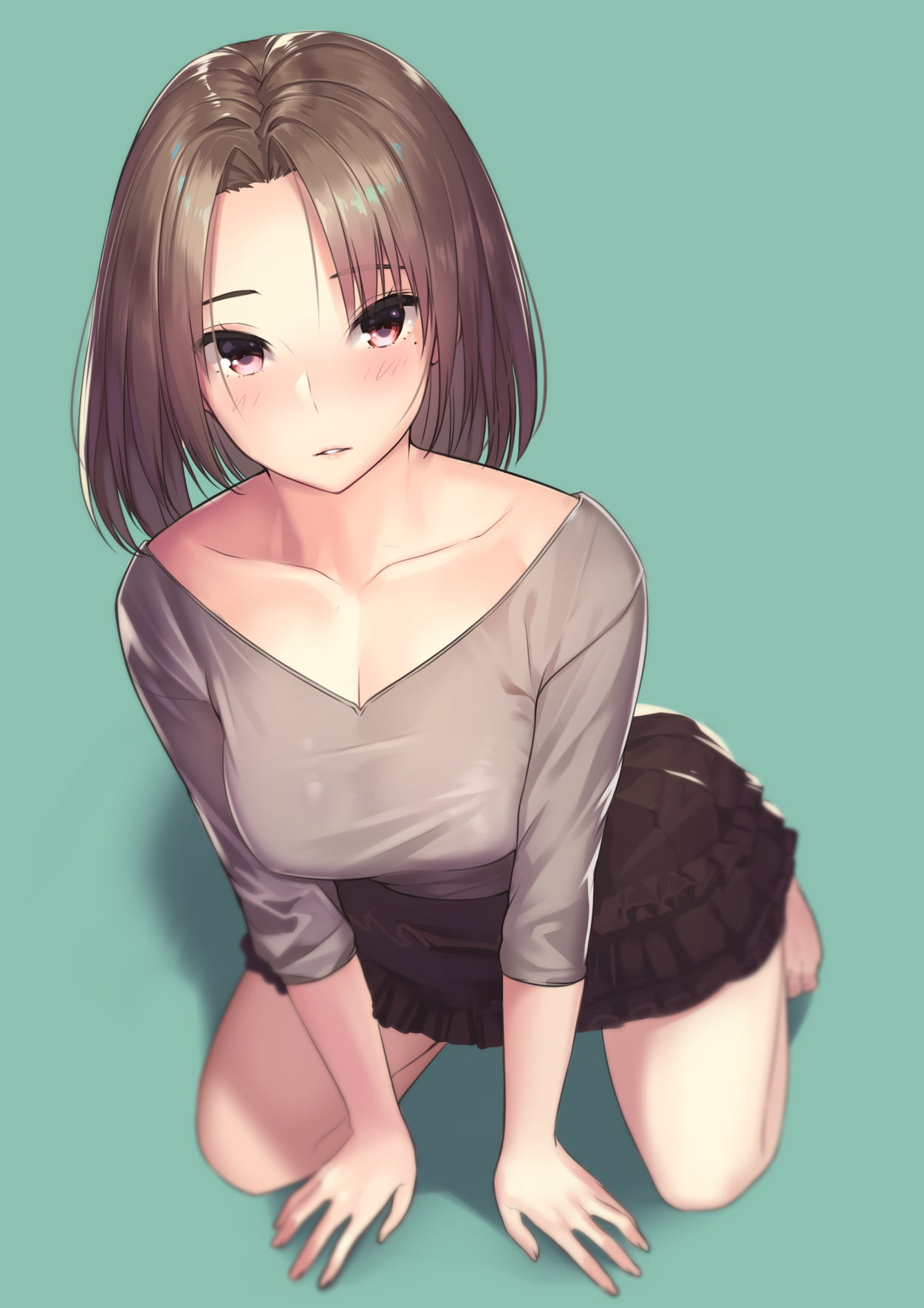 fashion, indoors, females, women, female, young adult, adult, anime, hair, glamour, short hair, beauty, hairstyle, brunette, studio shot, green background, Phone HD Wallpaper