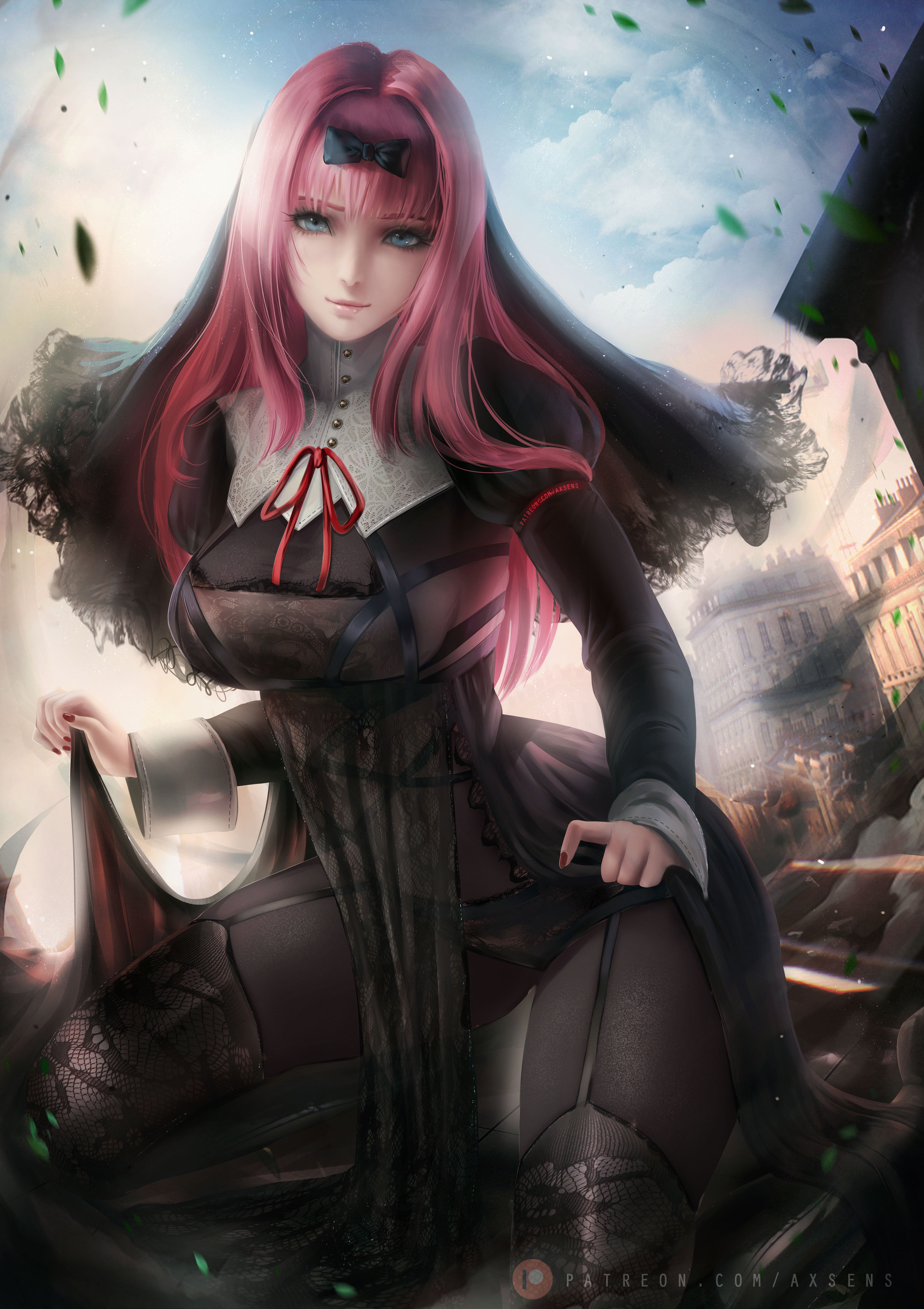 axsens, fan art, Kaguya-Sama: Love is War, schoolgirl uniform, long hair, anime girls, looking at viewer, frontal view, anime, illustration, Chika Fujiwara, Phone HD Wallpaper