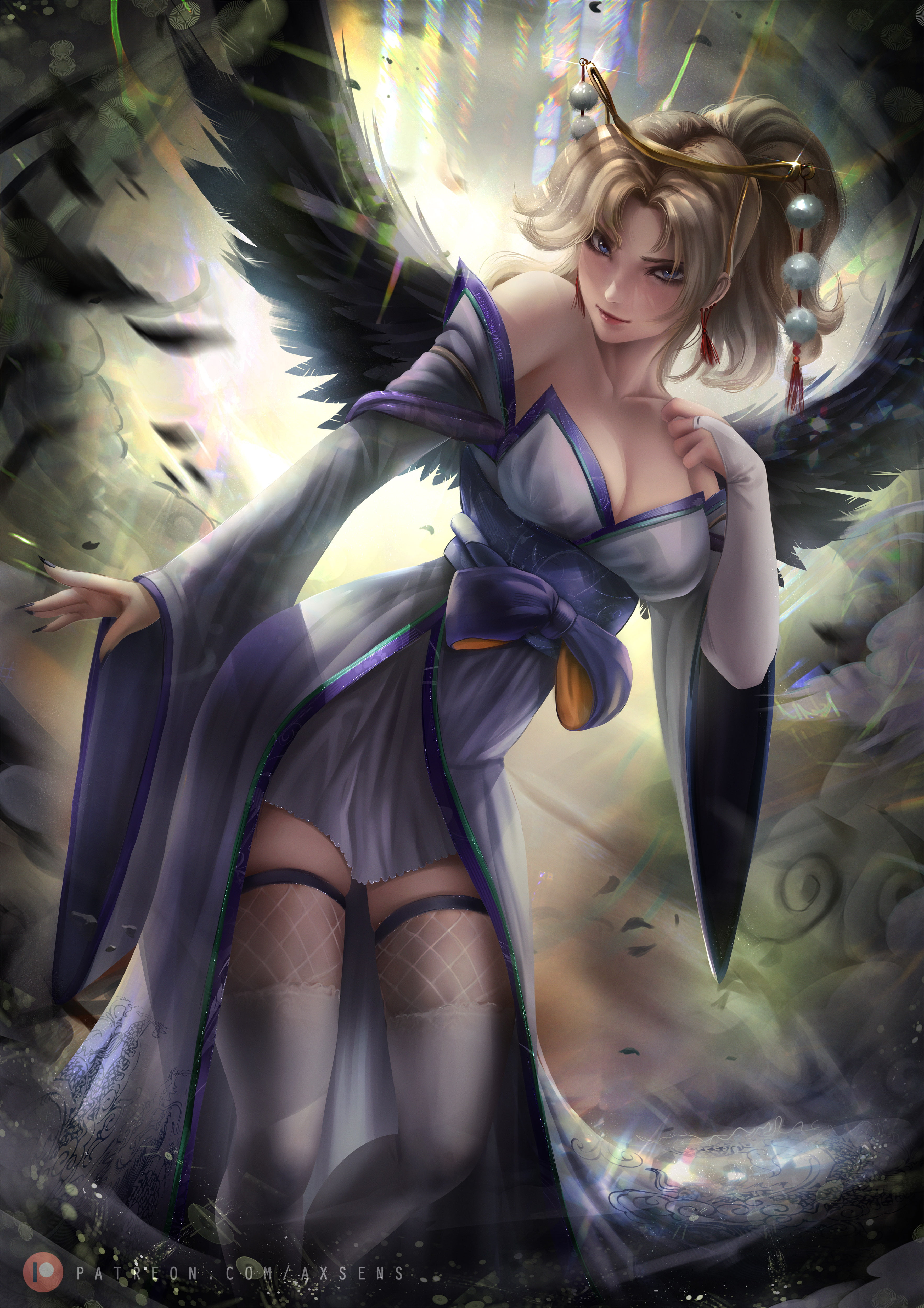 axsens, artwork, portrait, video game characters, digital art, video games, Mercy, 4K, fan art, illustration, video game girls, Overwatch, blonde, Phone HD Wallpaper