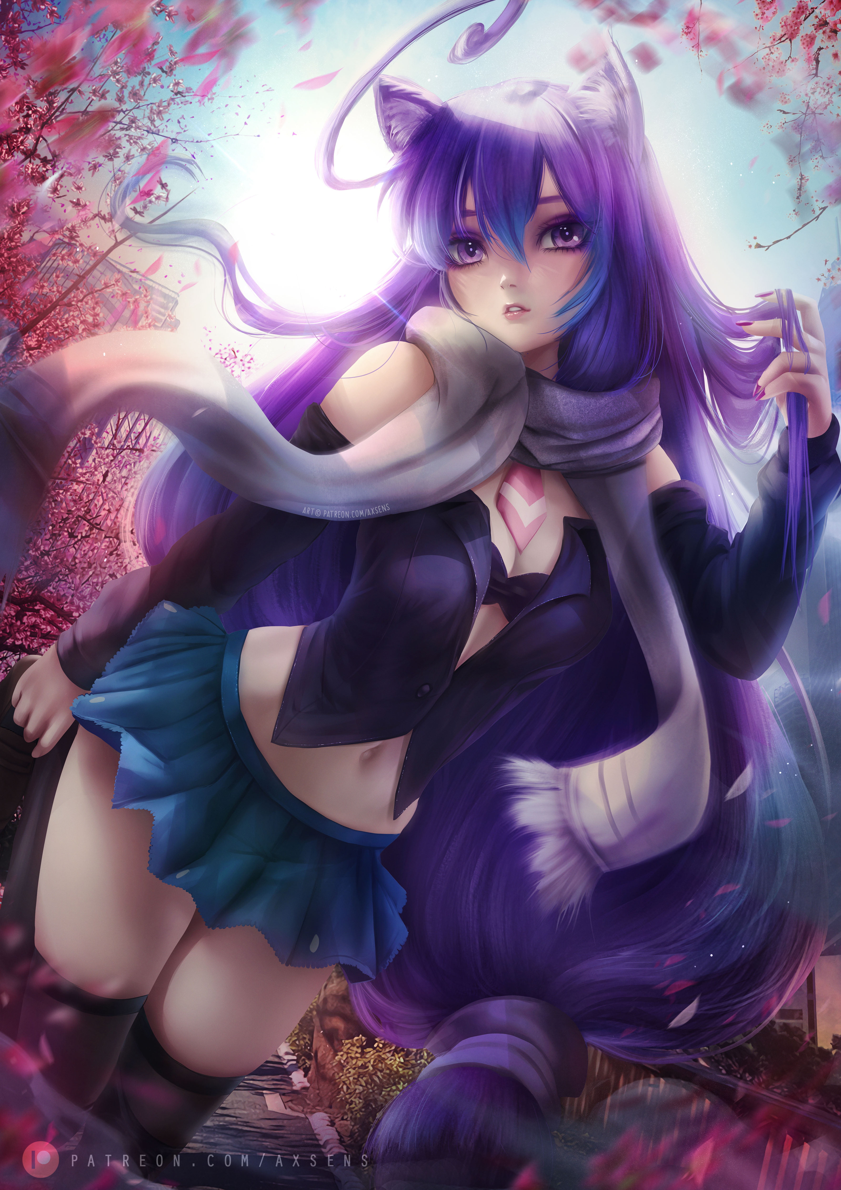 4K, Acchi Kocchi, black stockings, axsens, Tsumiki Miniwa, digital art, Phone HD Wallpaper