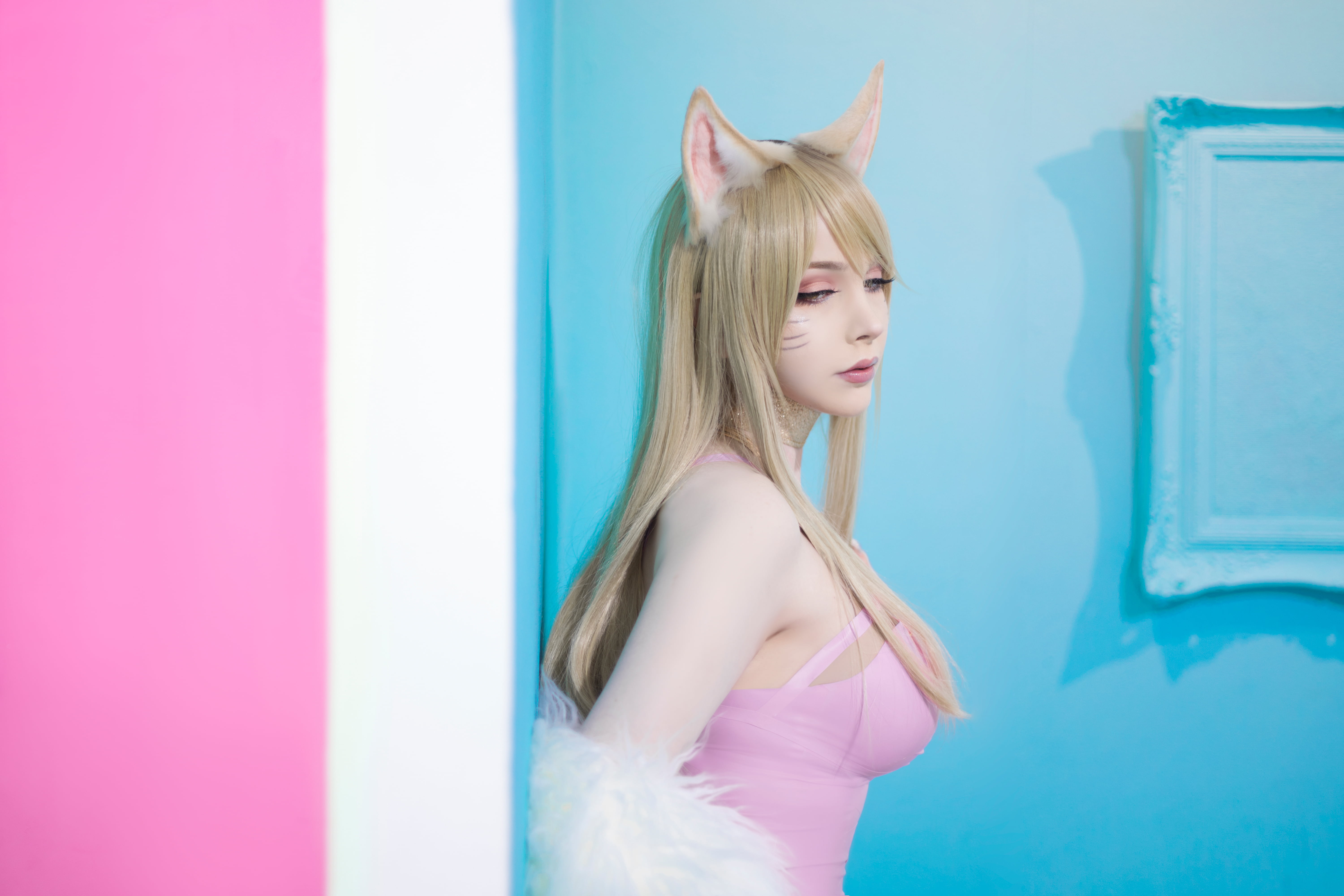 KDA Ahri, cosplay, video game characters, women indoors, Ahri (League of Legends), video game girls, K/DA, video games, model, League of Legends, long hair, HD Wallpaper