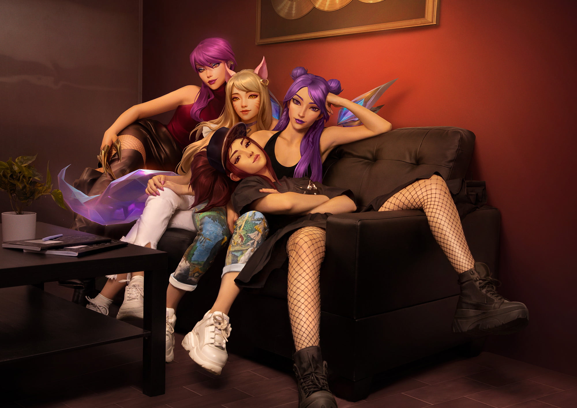 1080P, digital art, Kudos Productions, band, League of Legends, game characters, kda, Ahri, HD Wallpaper