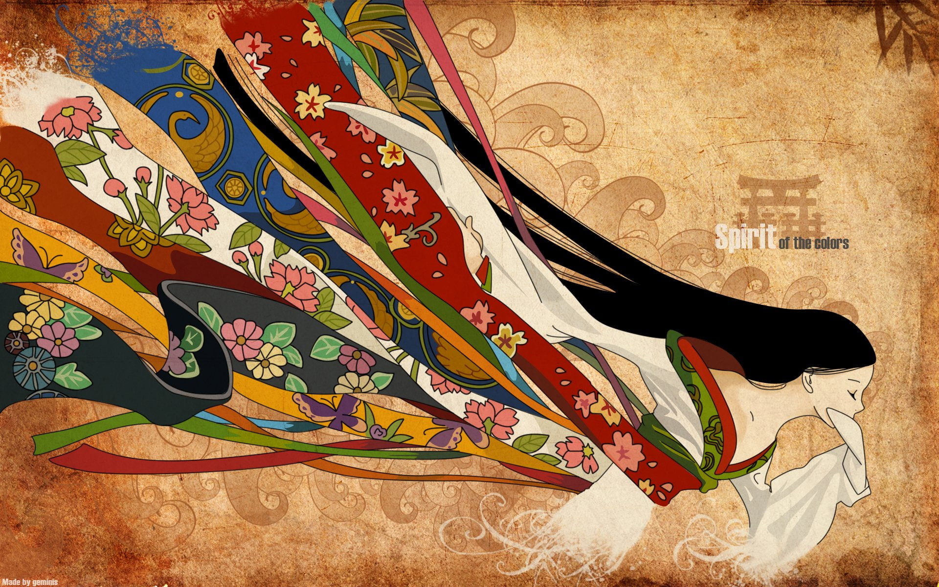 clothes, 1920x1200 px, long, Closed, multicolor, 1080P, px, Abstract, kimono, brunettes, art, eyes, hd, hair, architecture, x, japanese, HD Wallpaper