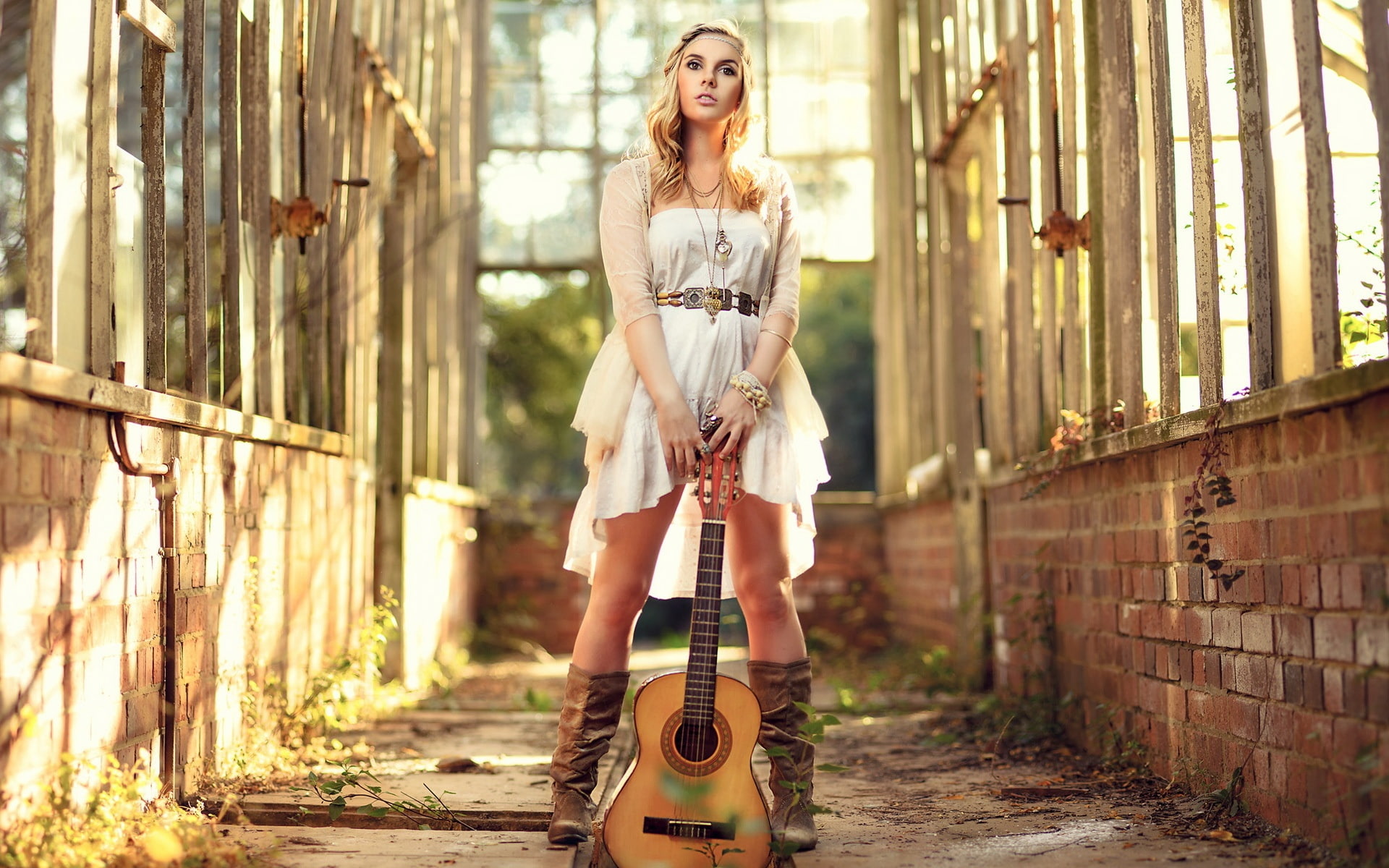 Beautiful, Sunshine, 1080P, Guitar, Girl, Music, HD Wallpaper
