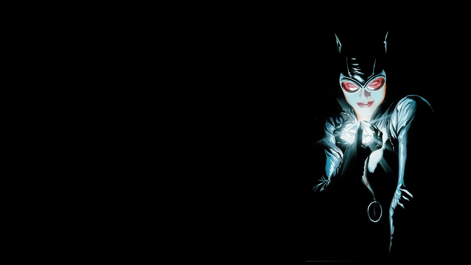 black background, black, illustration, comics, dc, 1080P, dc comics, background, catwoman, light, HD Wallpaper