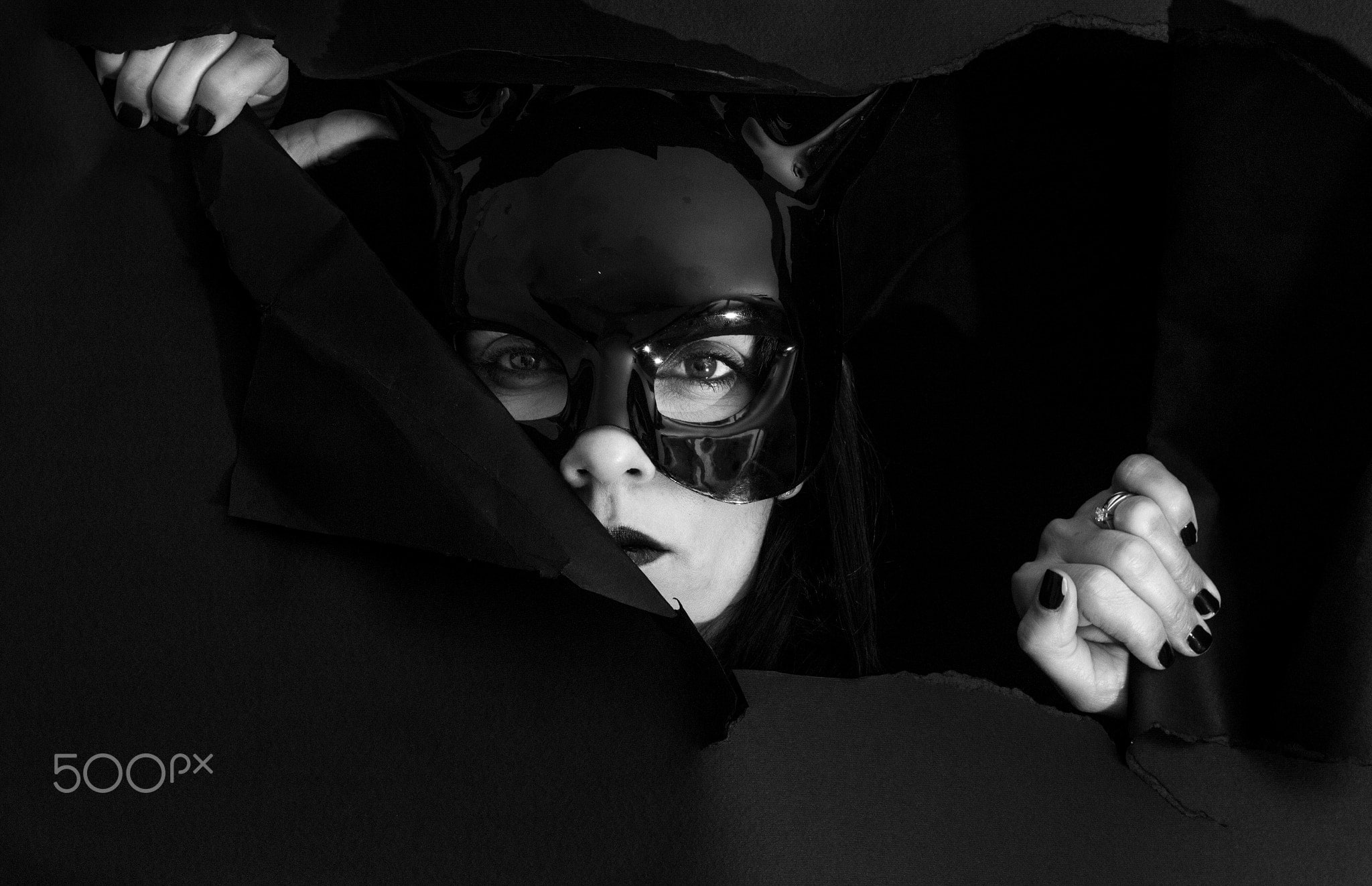 women, 1080P, Catwoman, face, mask, monochrome, 500px, HD Wallpaper
