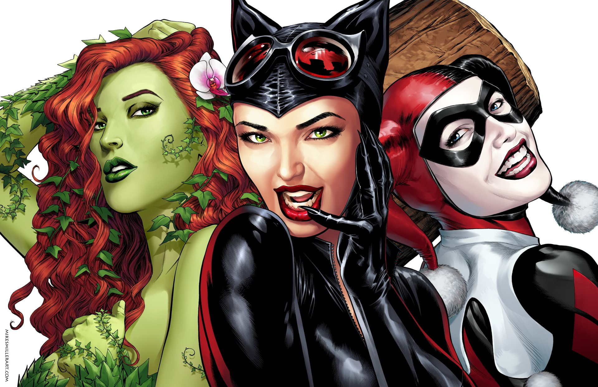 art and craft, portrait, Harley Quinn, Poison Ivy, mask - disguise, human representation, red, indoors, close-up, Comics, fashion, creativity, DC Comics, HD Wallpaper