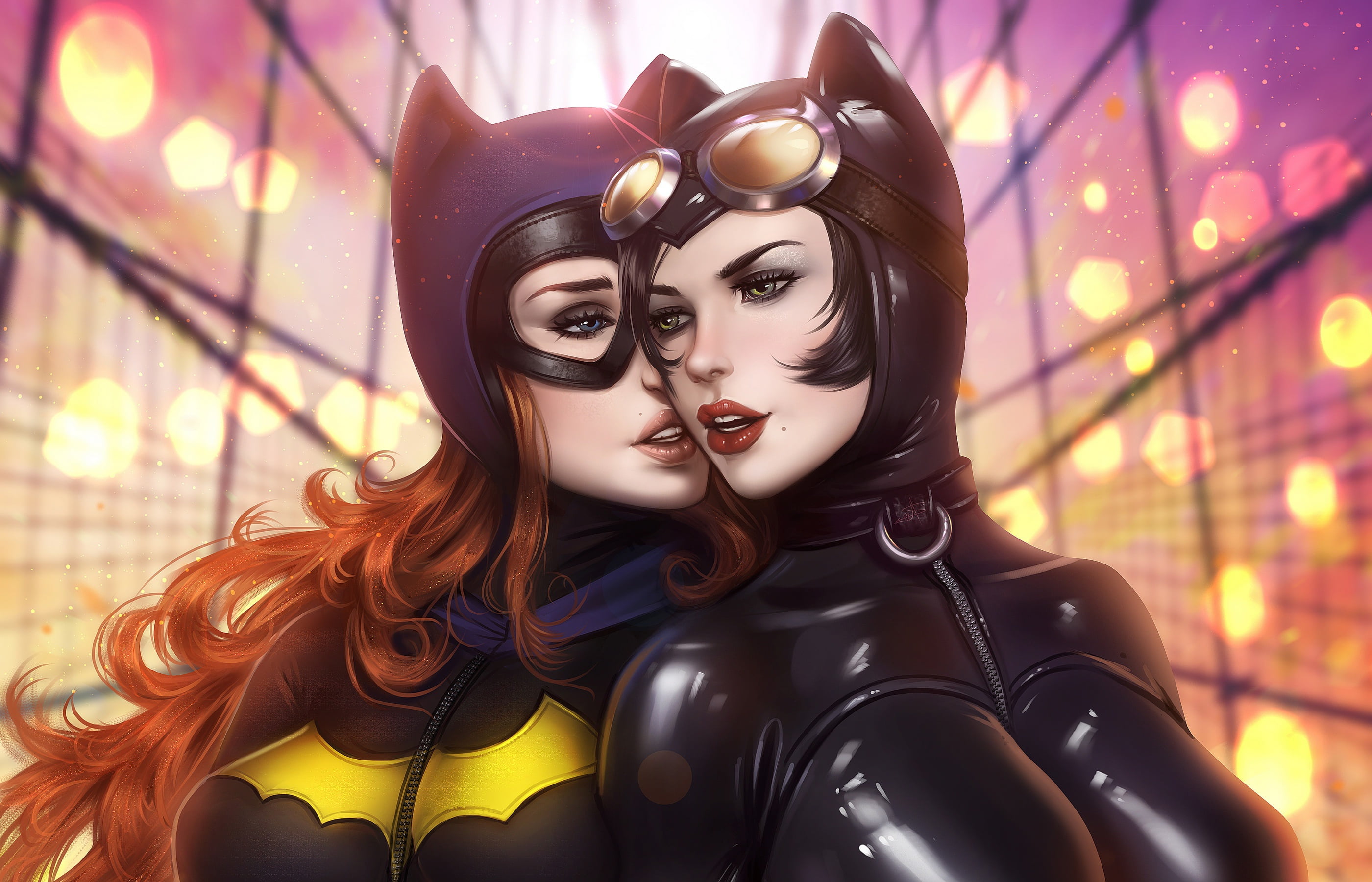 DC Comics, girls, suits, catwoman, art, batgirl, 2K, HD Wallpaper