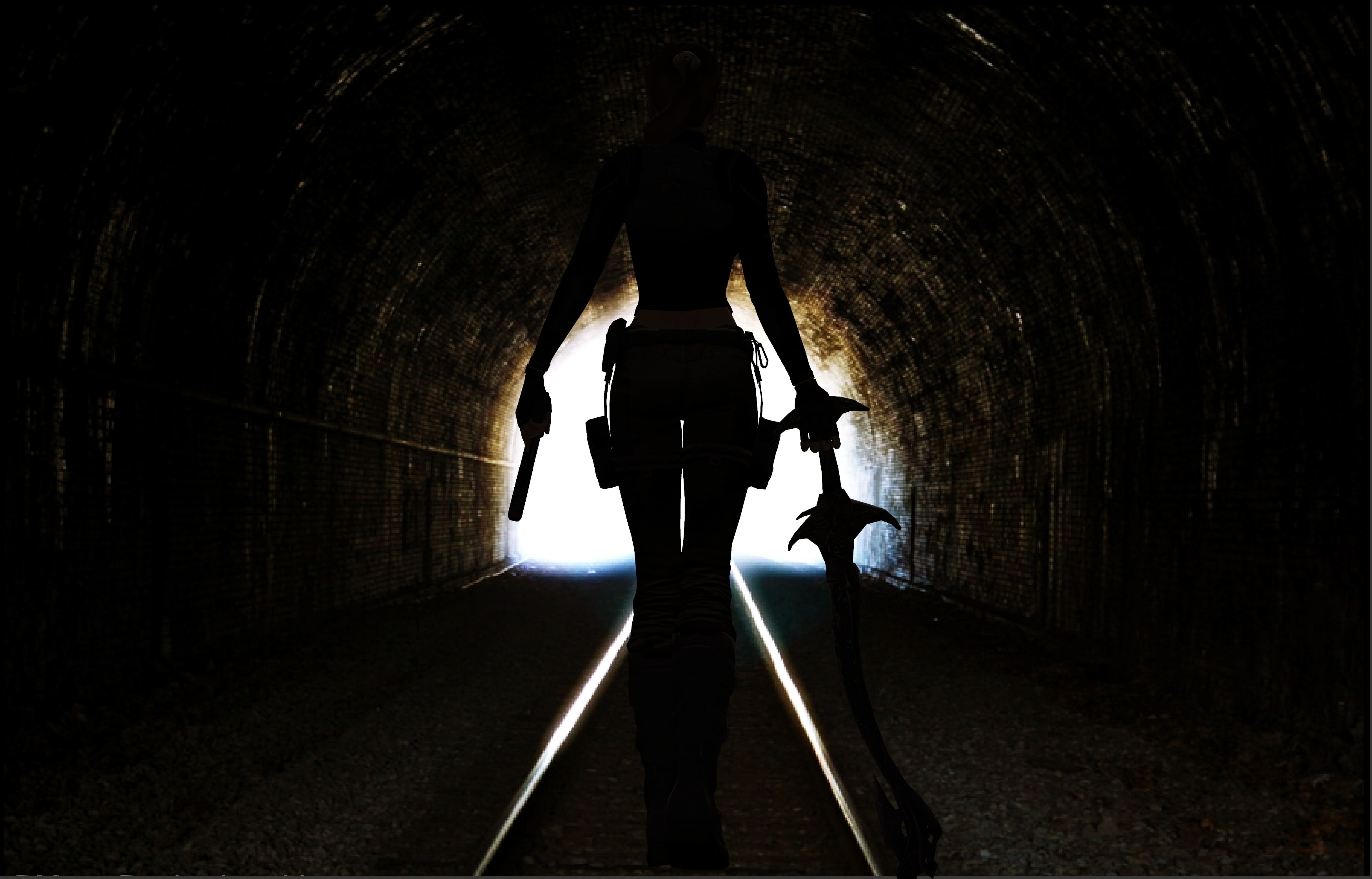 sword, tomb raider, indoors, lara croft, built structure, gun, female, weapons, tunnel, standing, game, leisure activity, arch, illustration, one person, HD Wallpaper