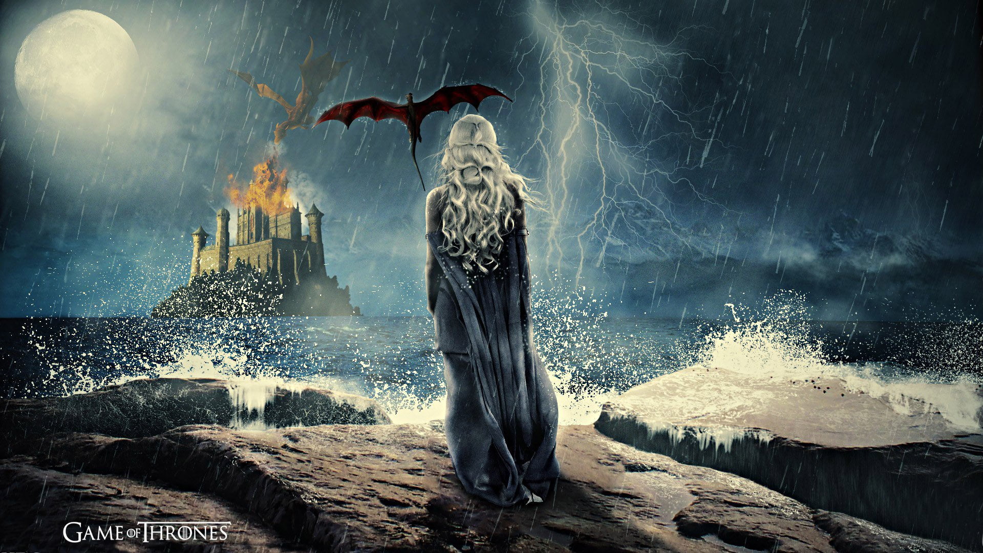 dark, power in nature, game, motion, architecture, Daenerys Targaryen, creativity, sky, Woman, Game Of Thrones, illustration, character, splashing, art and craft, HD Wallpaper