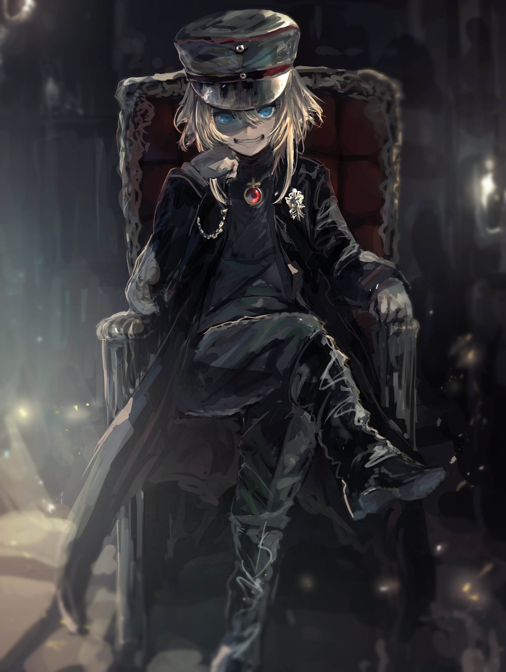 1080P, fan art, blue eyes, smiling, digital art, Youjo Senki, Military Uniform, Tanya Degurechaff, blond hair, anime girls, loli, Phone HD Wallpaper