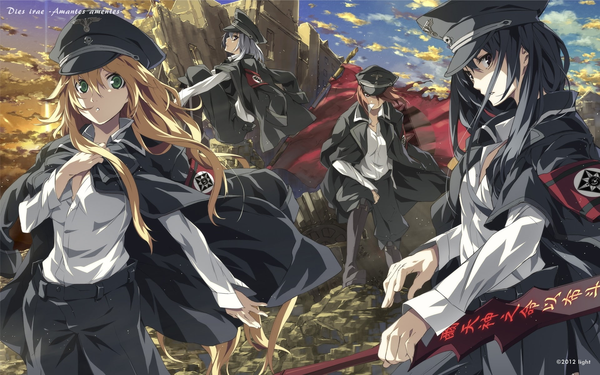 red, military, eyes, hair, brown, uniforms, hd, redheads, brunettes, green, 1080P, aircraft, long, art, Black, blondes, Skulls, HD Wallpaper