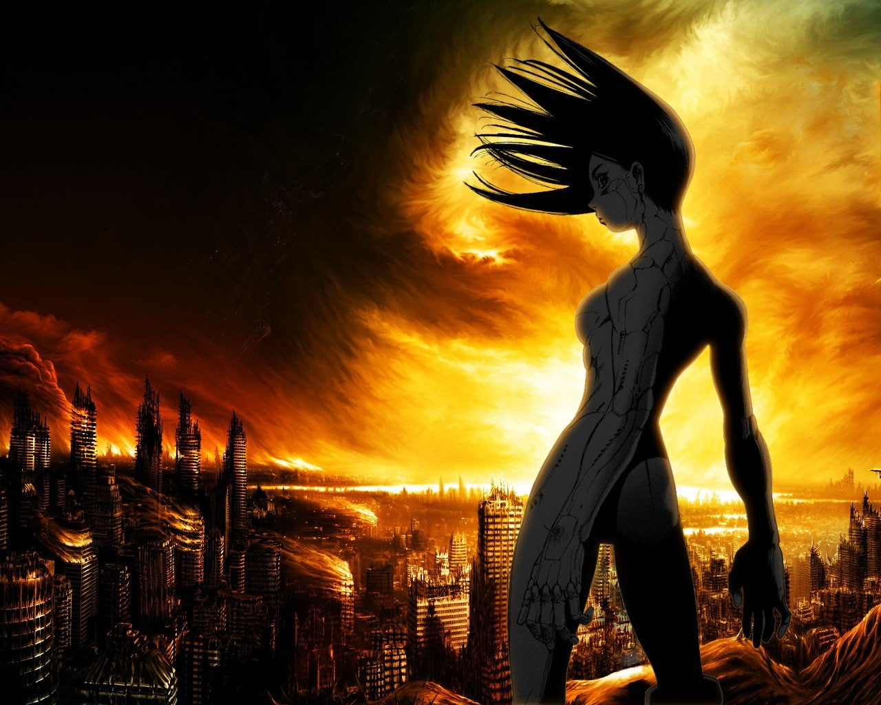 Battle Angel Alita, anime, 720P, fire, Gally, HD Wallpaper