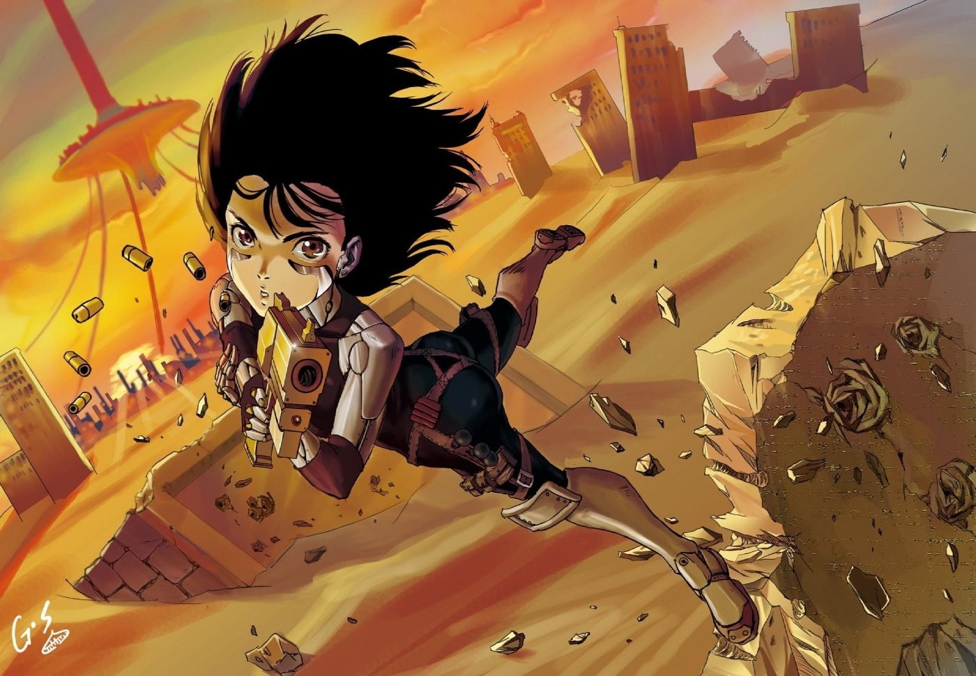 hair, lifestyles, Battle Angel Alita, adult, 720P, yellow, young adult, wall - building feature, flying, real people, one person, creativity, activity, HD Wallpaper