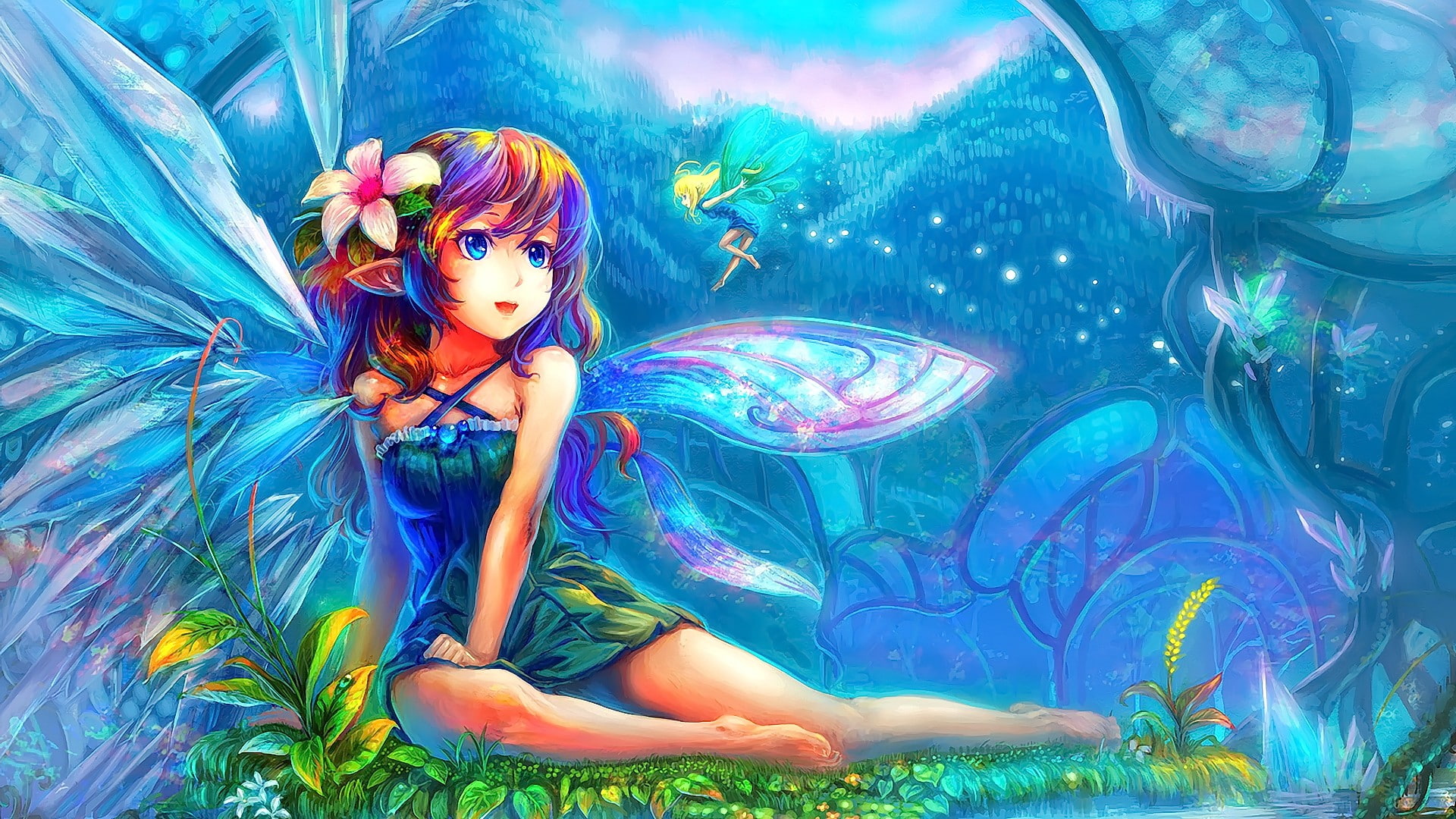 wings, original characters, 1080P, pointed ears, fairies, anime, HD Wallpaper