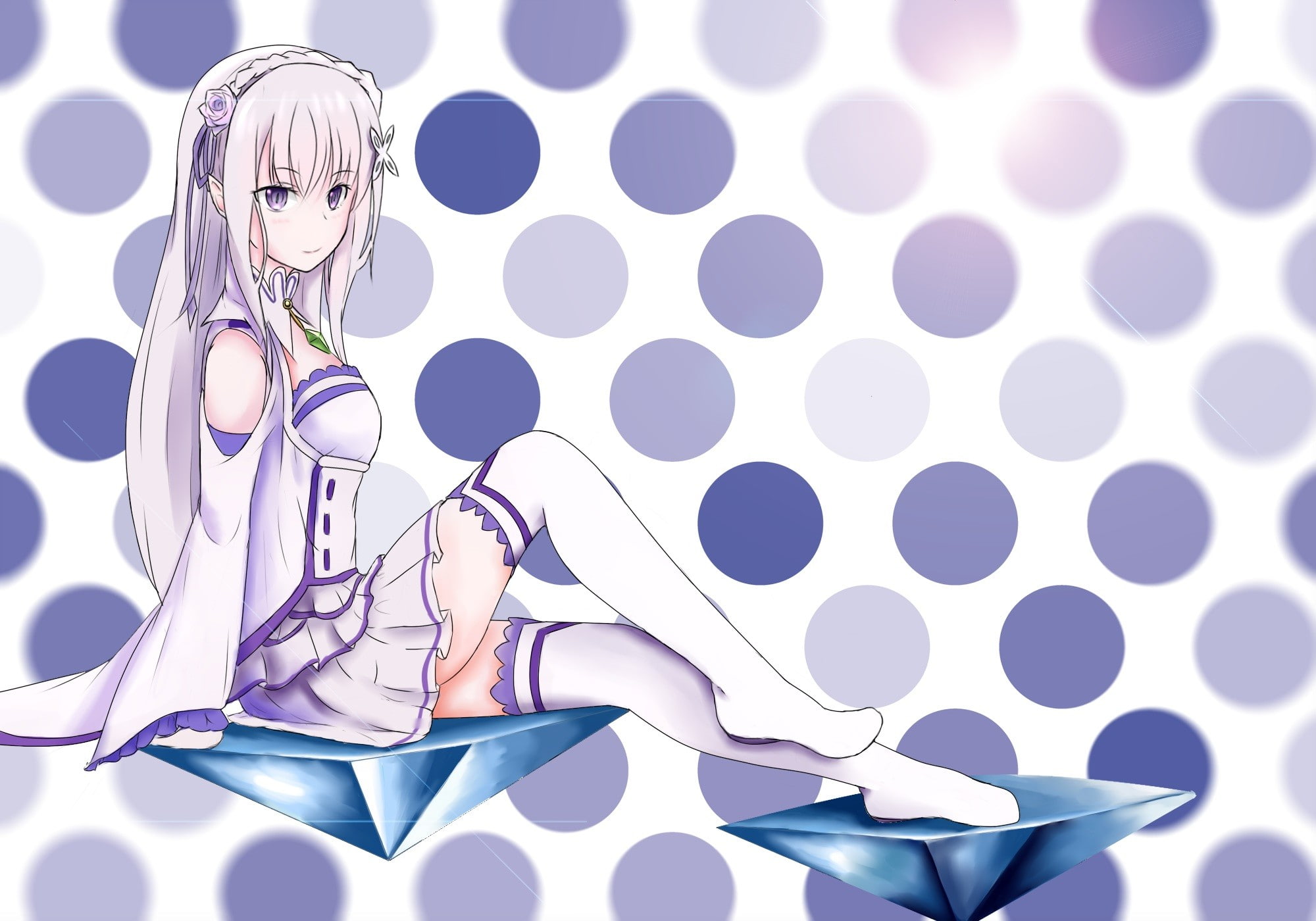 Re:Zero Kara Hajimeru Isekai Seikatsu, pointed ears, anime, Emilia (Re: Zero), anime girls, long hair, 1080P, HD Wallpaper