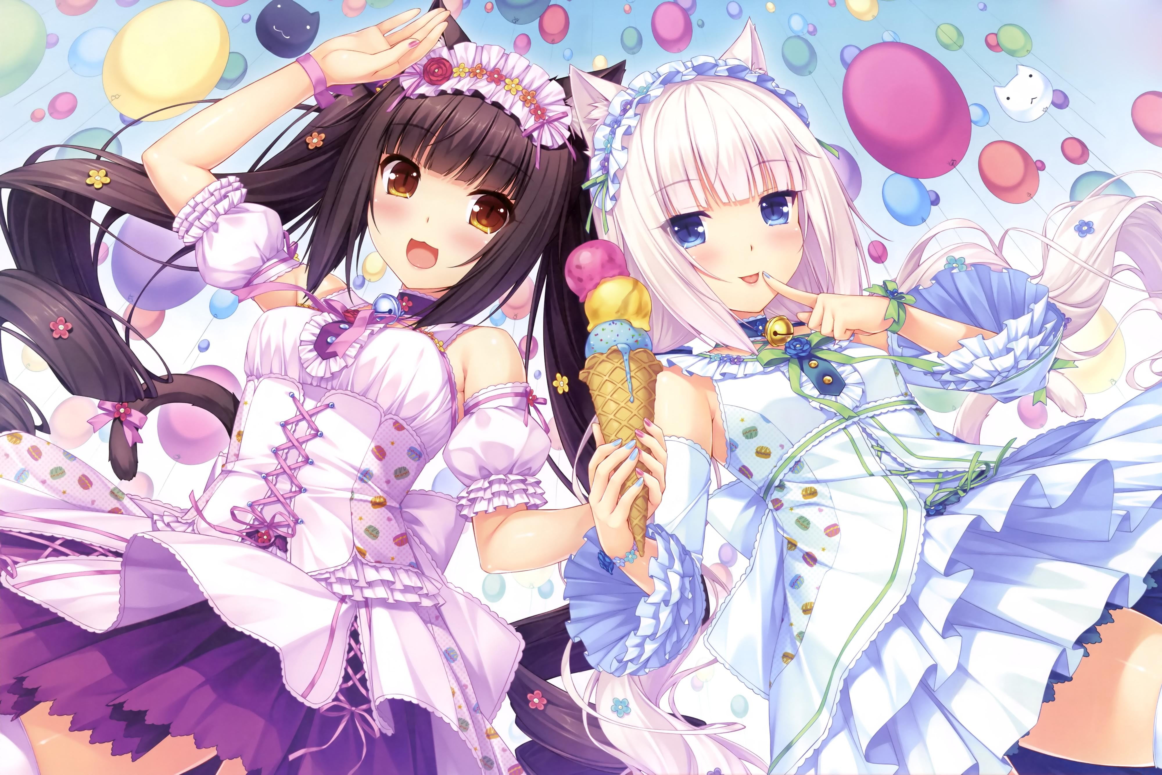pink color, anime girls, decoration, retail, no people, close-up, indoors, high angle view, representation, choice, Chocolat (Neko Para), cat girl, human representation, HD Wallpaper