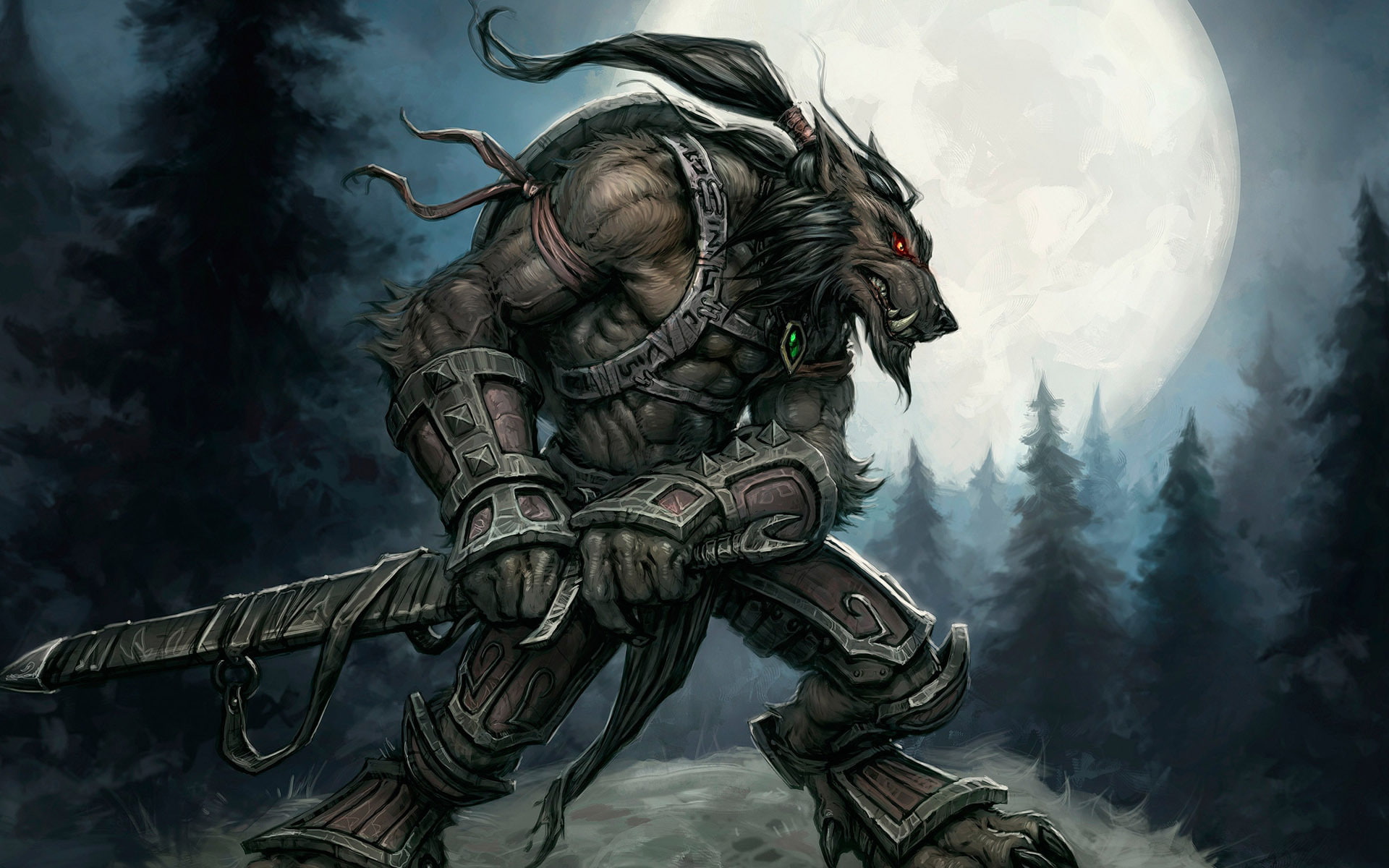 1080P, Warrior, The moon, Moon, World of Warcraft, Worgen, HD Wallpaper