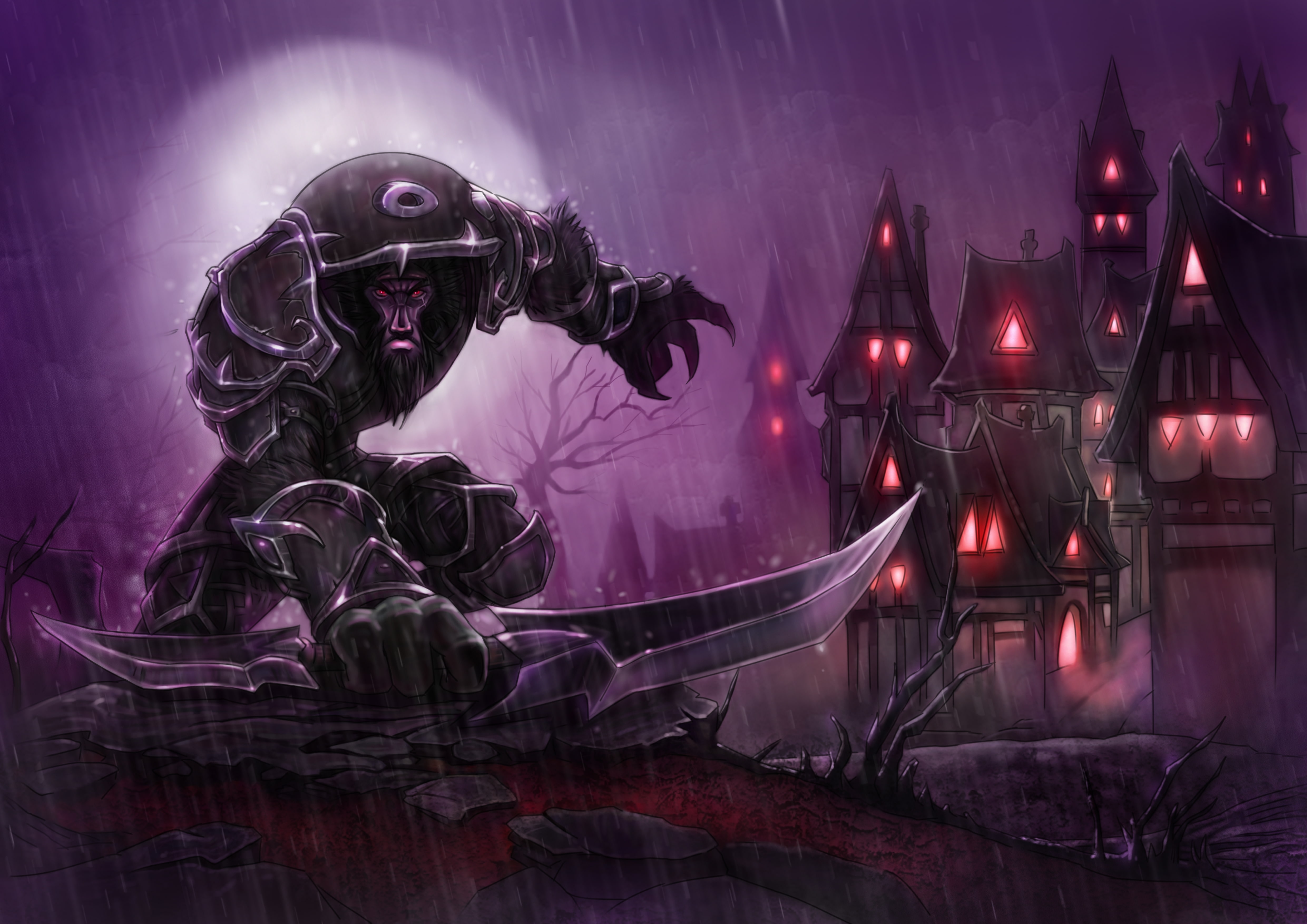 world of warcraft, the robber, rain, 4K, warrior, Worgen, the city, HD Wallpaper