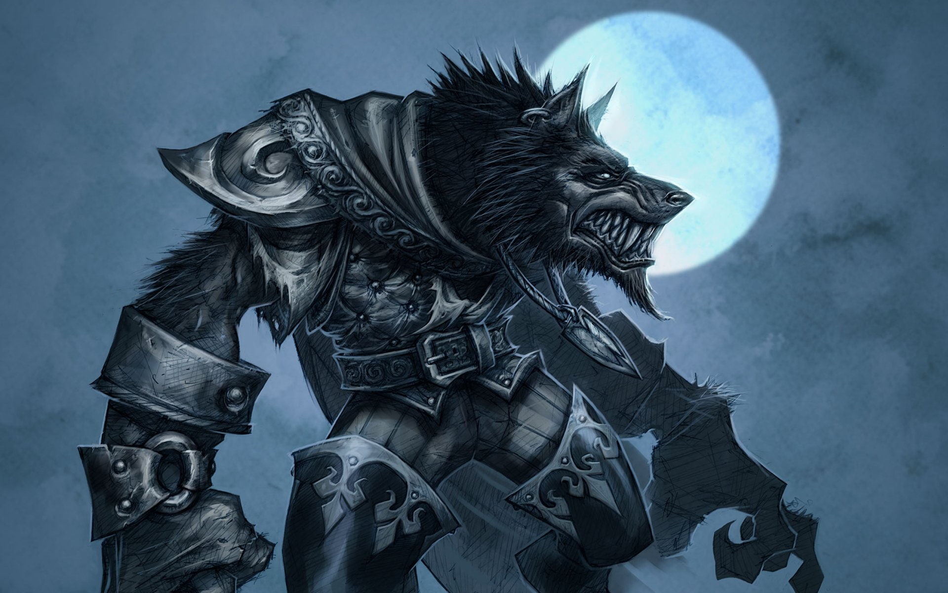 Worgen (World Of Warcraft), people, 1080P, human representation, government, holding, military, night, metal, sky, black color, Warcraft, creativity, protection, HD Wallpaper