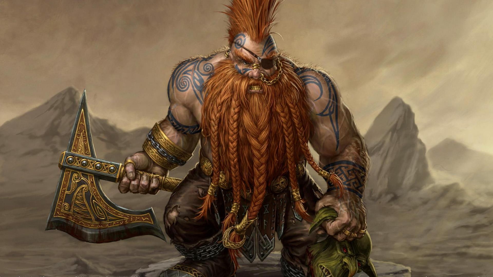 axe, 1080P, dwarf, slayer, fantasy, tattoo, warhammer, warrior, slasher, HD Wallpaper