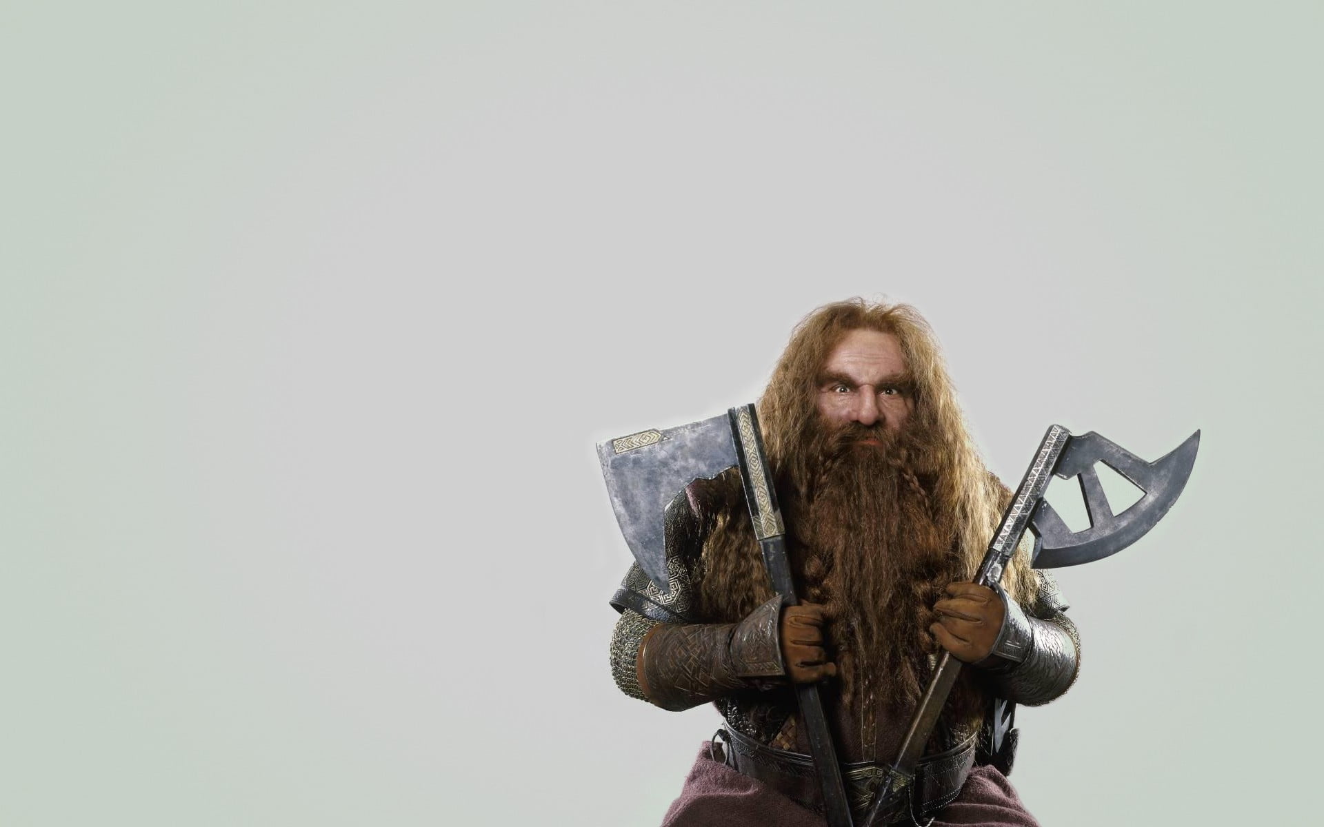 movies, beard, waist up, portrait, 1080P, Gimli, males, The Lord of the Rings, one person, dwarfs, studio shot, clothing, axes, moustache, gray, holding, HD Wallpaper