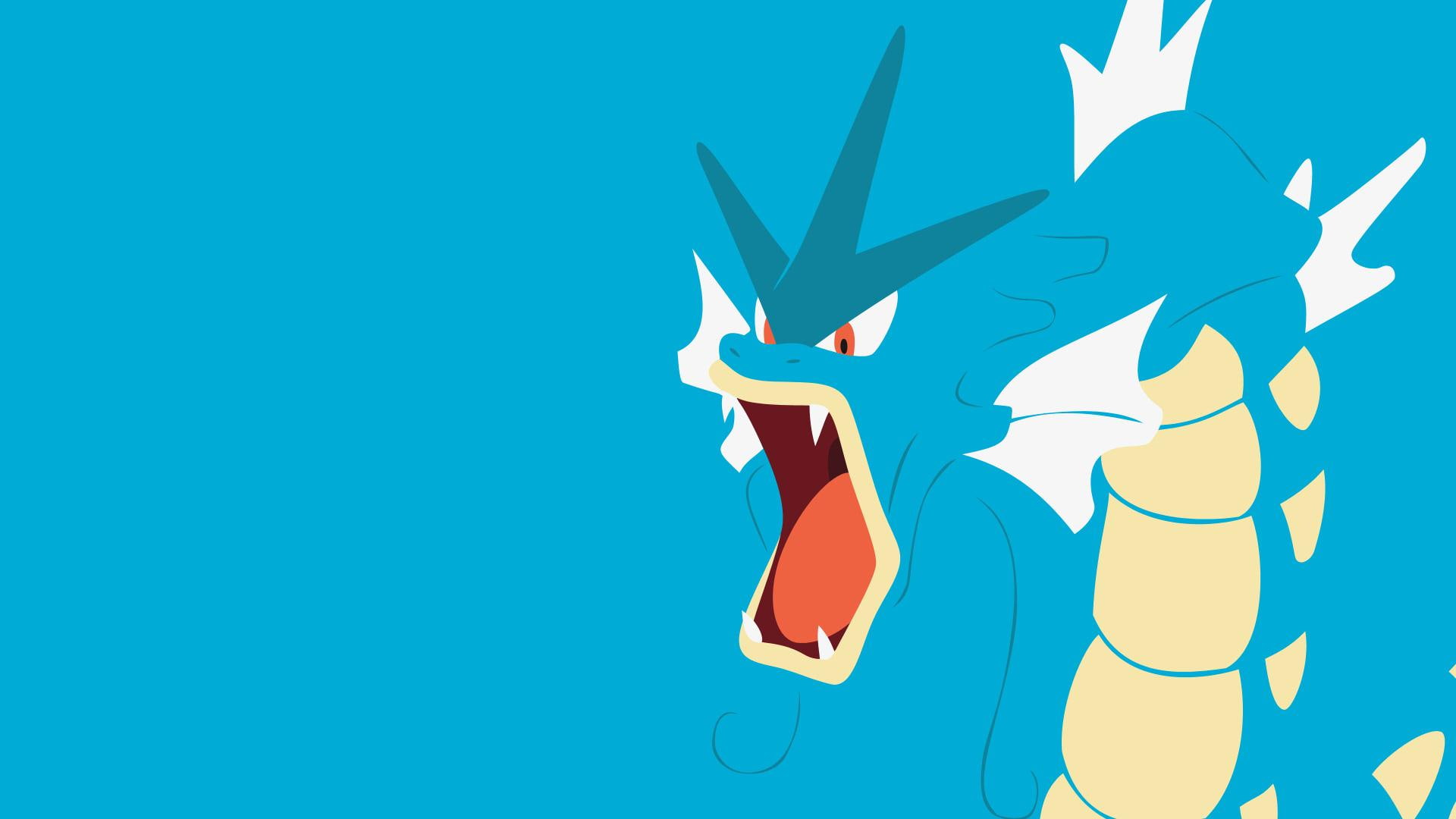blue, gyarados, anime, blue background, background, 1080P, HD Wallpaper