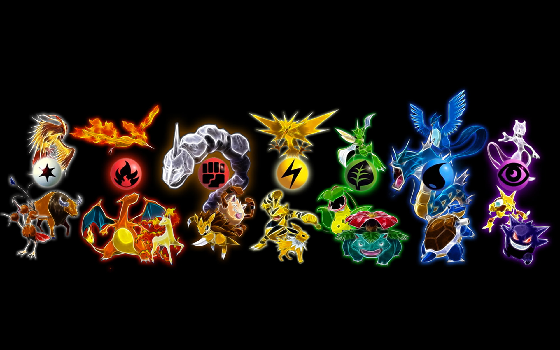 primeape, mewtwo, sandslash, articuno, onix, moltres, scyther, venusaur, 1080P, gengar, zapdos, tauros, gyarados, charizard, pokemon, jolteon, pidgeot, HD Wallpaper