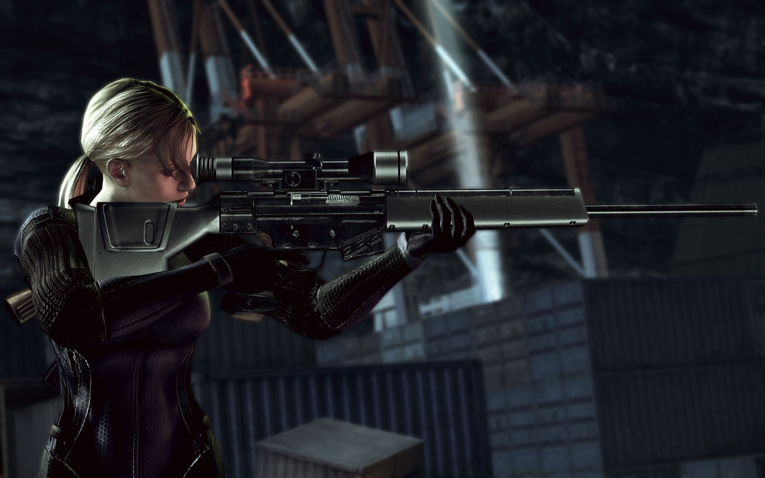one person, adult, concentration, sniper rifle, holding, blond hair, real people, hair, video games, rifle, aiming, young adult, focus on foreground, waist up, HD Wallpaper