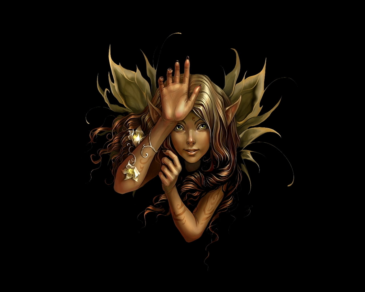 saga, fantasy, girl, abstract, fairy, elf, angel, 720P, night, hd, black, HD Wallpaper