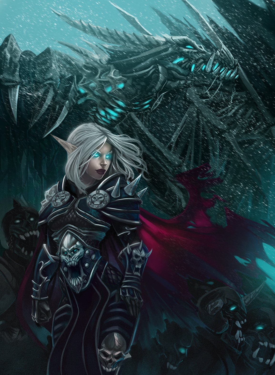 720P, Sylvanas Windrunner, white hair, dragon, armour, Warcraft, video games, Sindragosa, Lich King, Phone HD Wallpaper