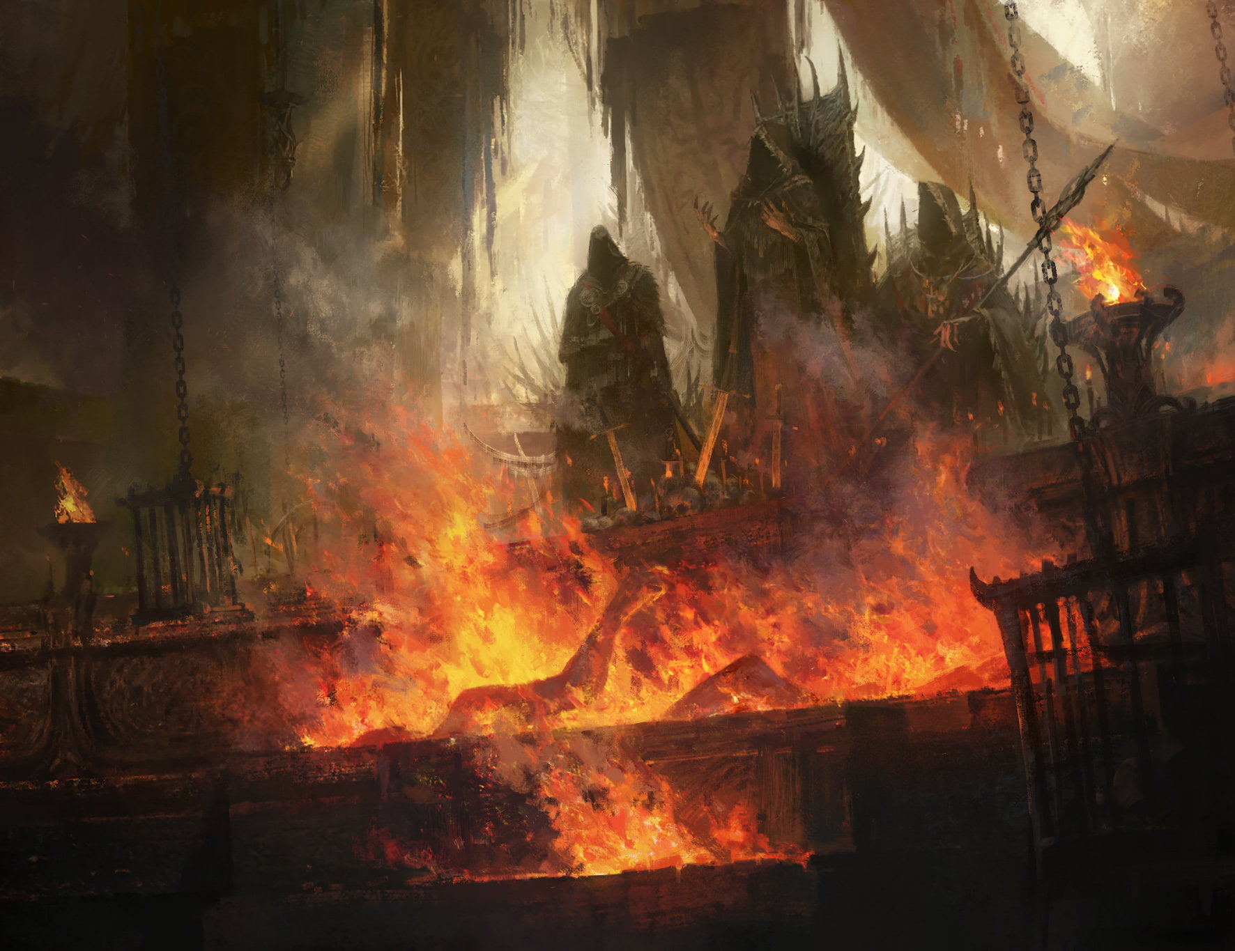 hood, fire, 720P, Mazert Young, chains, HD Wallpaper
