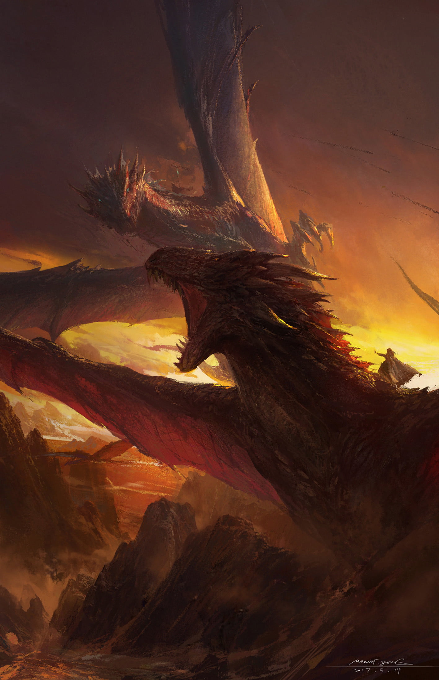 dragon, Mazert Young, fantasy art, ArtStation, 1080P, artwork, creature, Phone HD Wallpaper